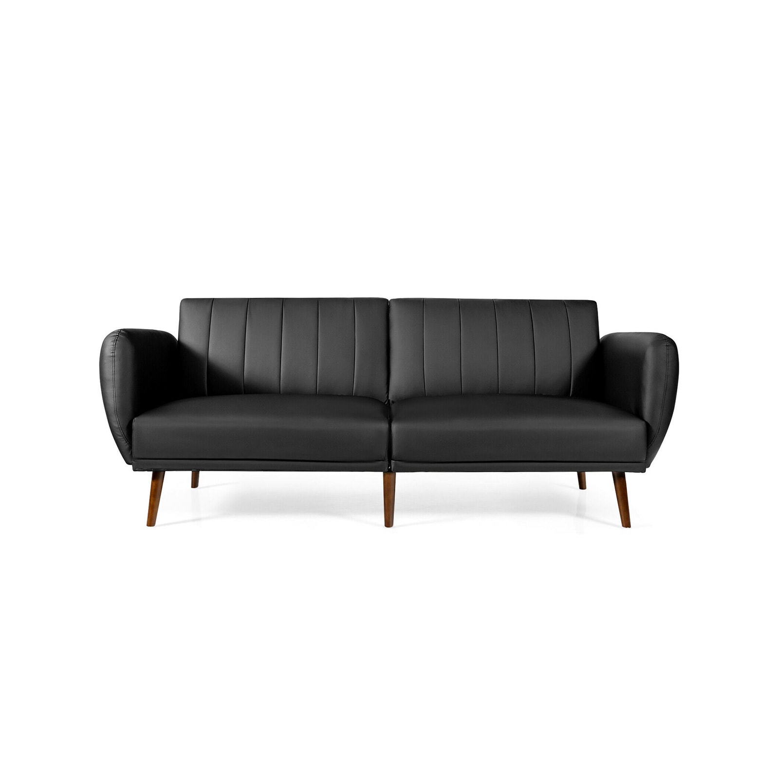 Slickblue Black PU 3-Seat Convertible Sofa Bed with Split Back Adjustable Recline for Living Room Bedroom or Office