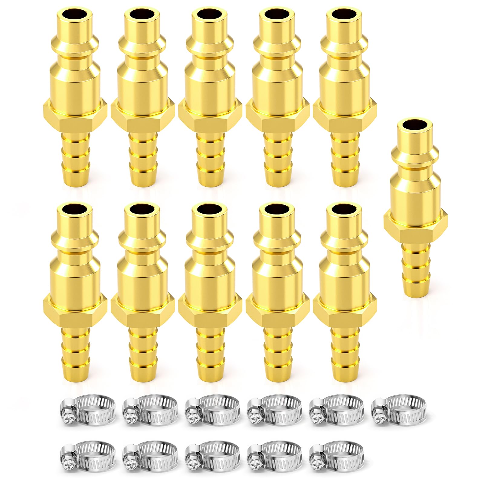 Ahfiwaso  11PCS Brass Quick Connect Air Hose Fittings 1 4 Barb x 1 4 Flow Air Plug M D with Hose Clamp durable home and garden accessory designed