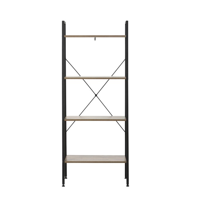 Luxen Home Brown Black Metal 4 Shelf, Black 4 Shelf Ladder Bookcase