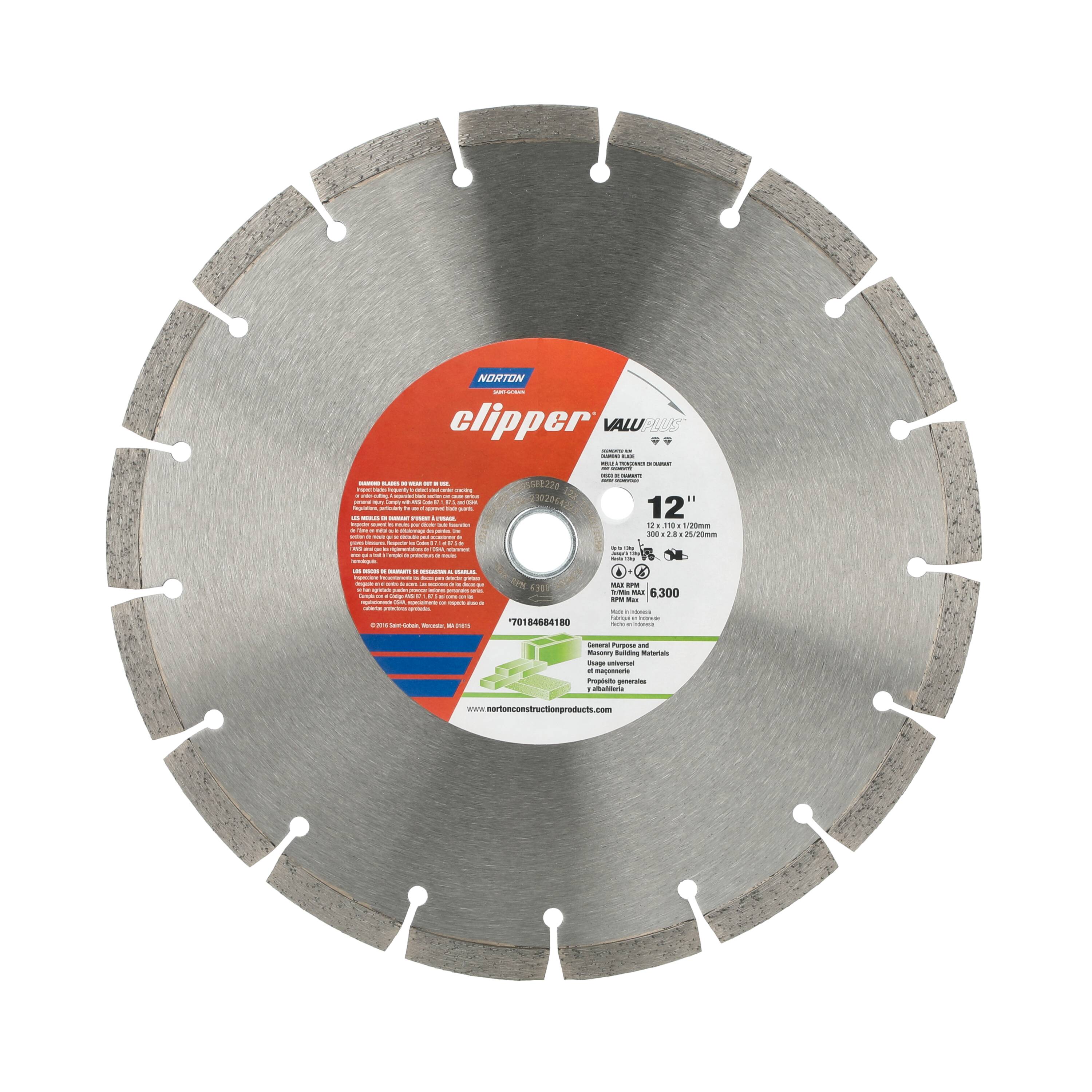 Norton Abrasives 70184684180 Norton Clipper 12-in Wet/Dry Segmented Rim Diamond Saw Blade