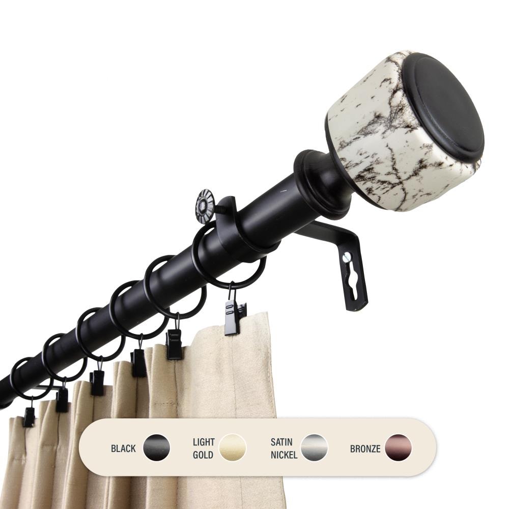 Hart & Harlow L100-52-662 1-in Chloe 66-in to 120-in Black Steel Single curtain rod with Finials