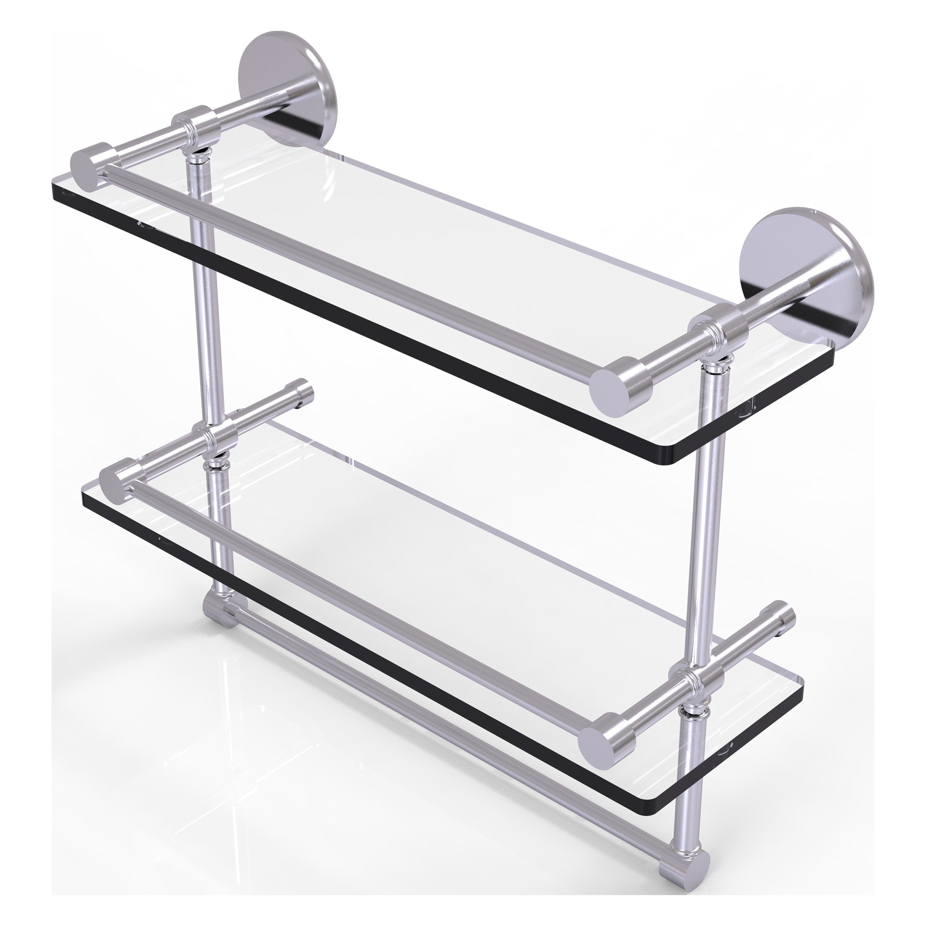 22 in. L x 8 in. H x 5 in. W 2-Tier Clear Glass Bathroom Shelf with Gallery  Rail in Satin Nickel