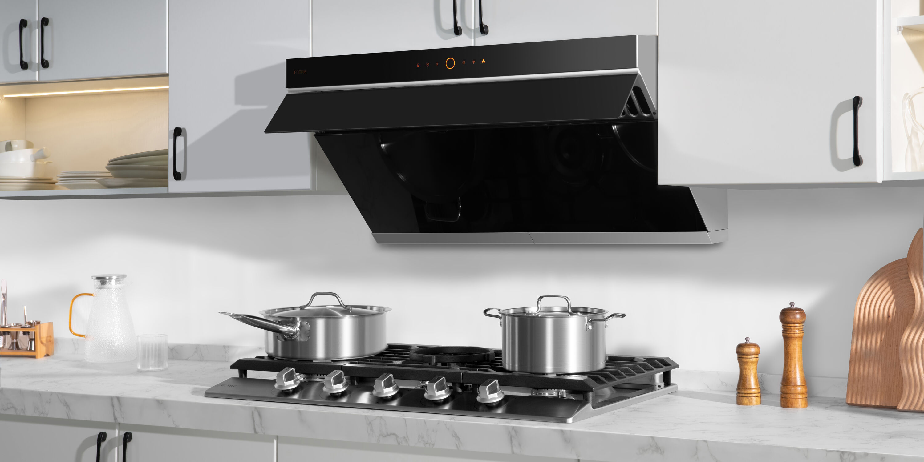 Fotile Package 30 Inch Cooktop and 30 Inch Under Cabinet Range Hood in  Silver Gray, 850CFM, AP-GLS30501-7