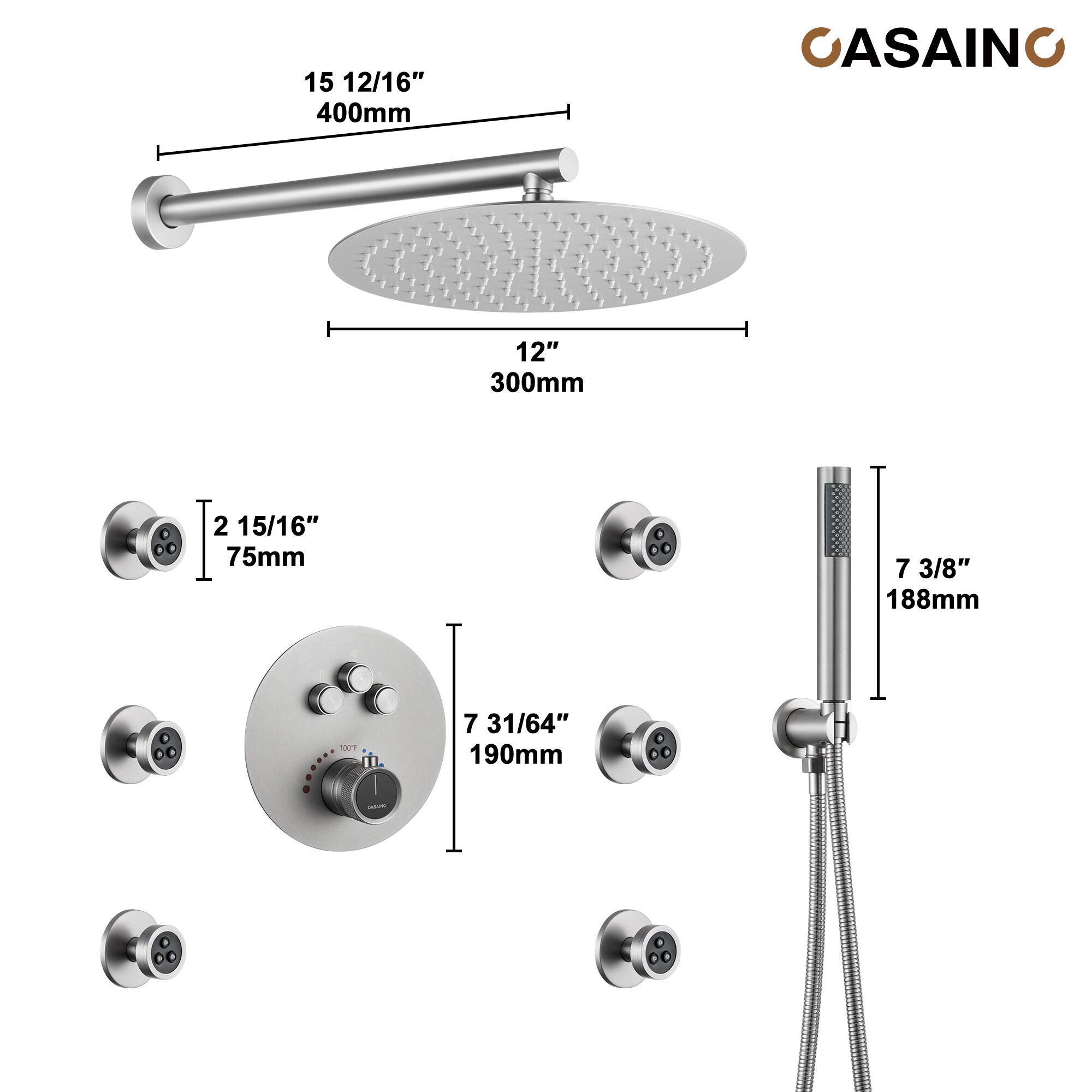 CASAINC CS6224-12BN Showerhead-Bar-Panels - View #5