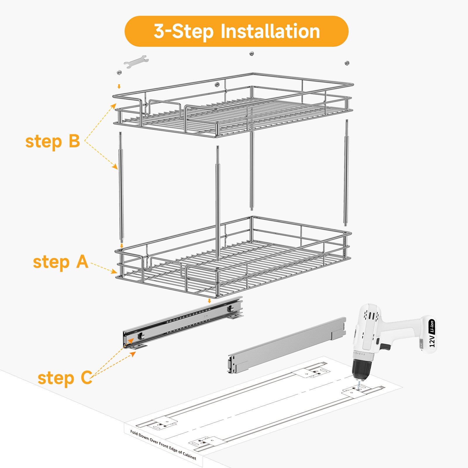 HomLux 7.5 in. W x 21.5 in. D Double Tier Wire Pull-Out Individual Basket Home Organizer