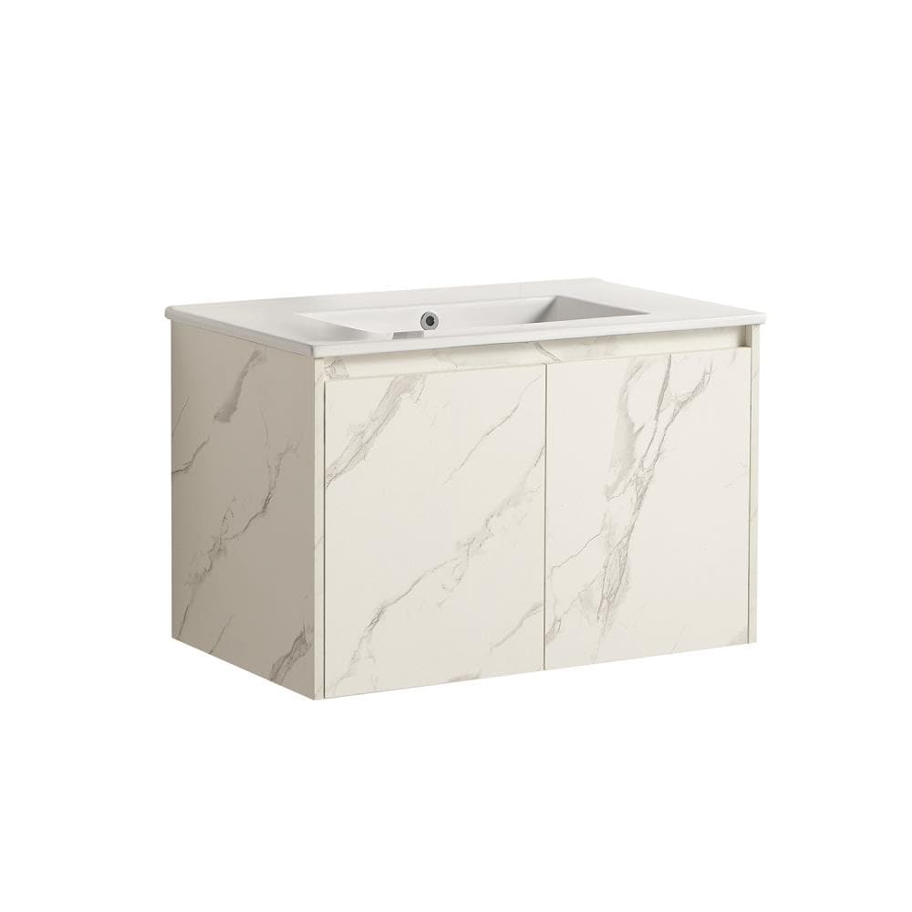 CASAINC JMJ-BCB 1832 WMG Bathroom vanity 18-in White Single Sink Bathroom Vanity with White Porcelain Top