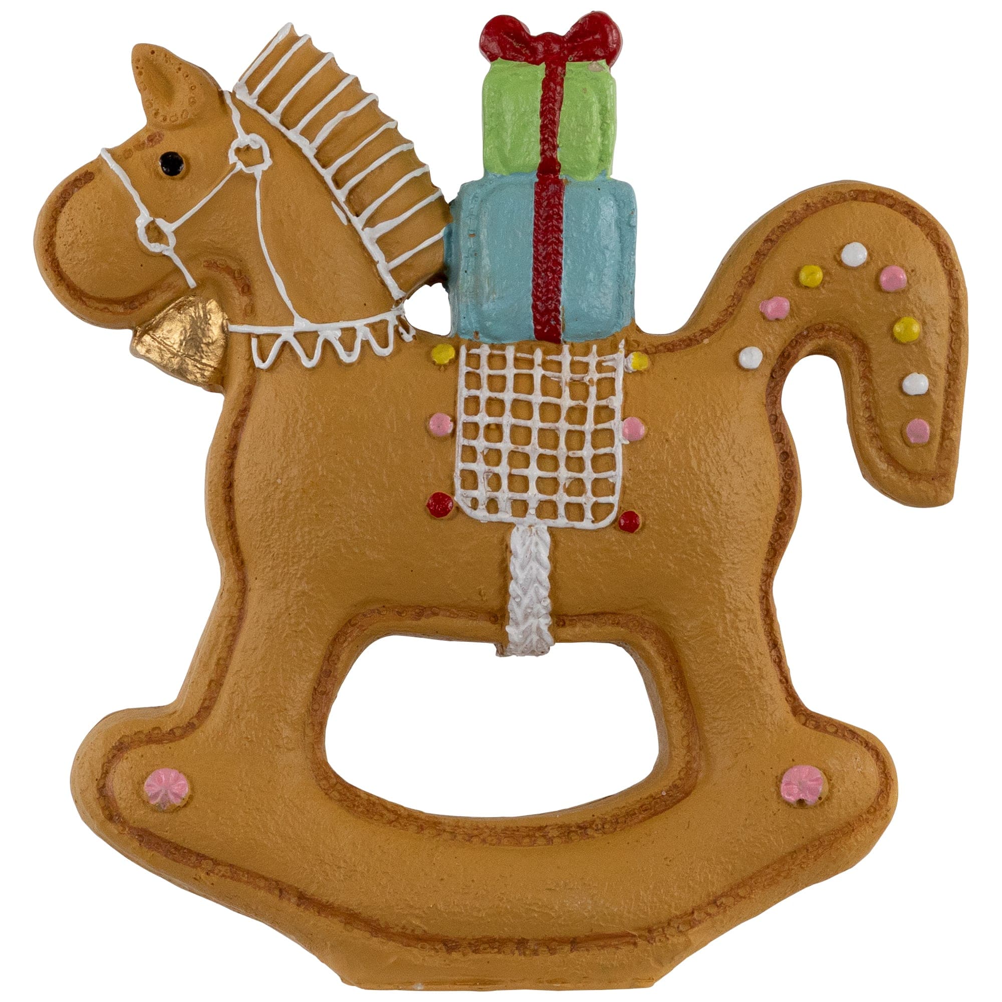Gingerbread Rocking Horse with Presents Christmas Figurine - 7.25 inch