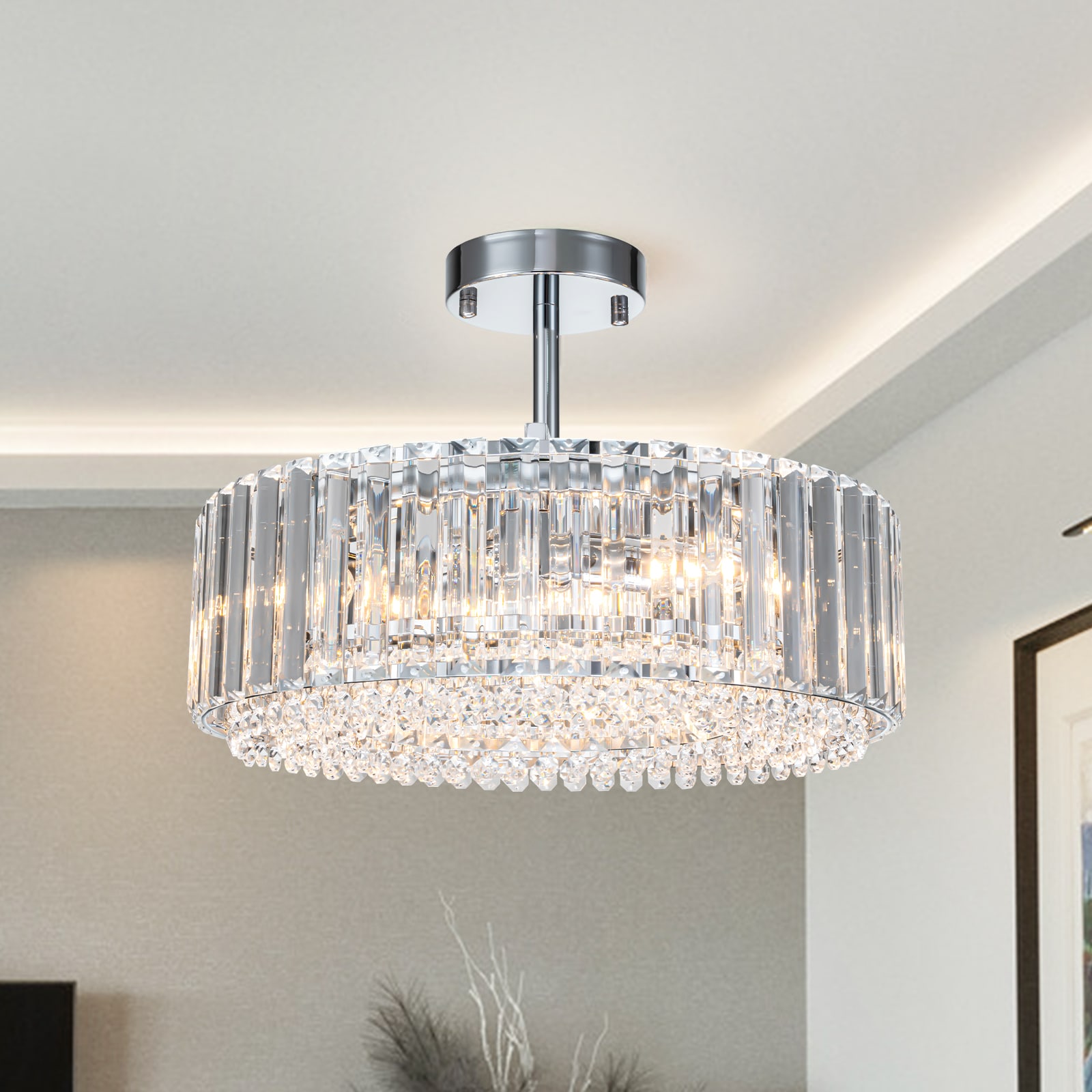 EDISLIVE Y81010000046698 4 -Light 15.7-in Polished Chrome Semi Flush Mount Light