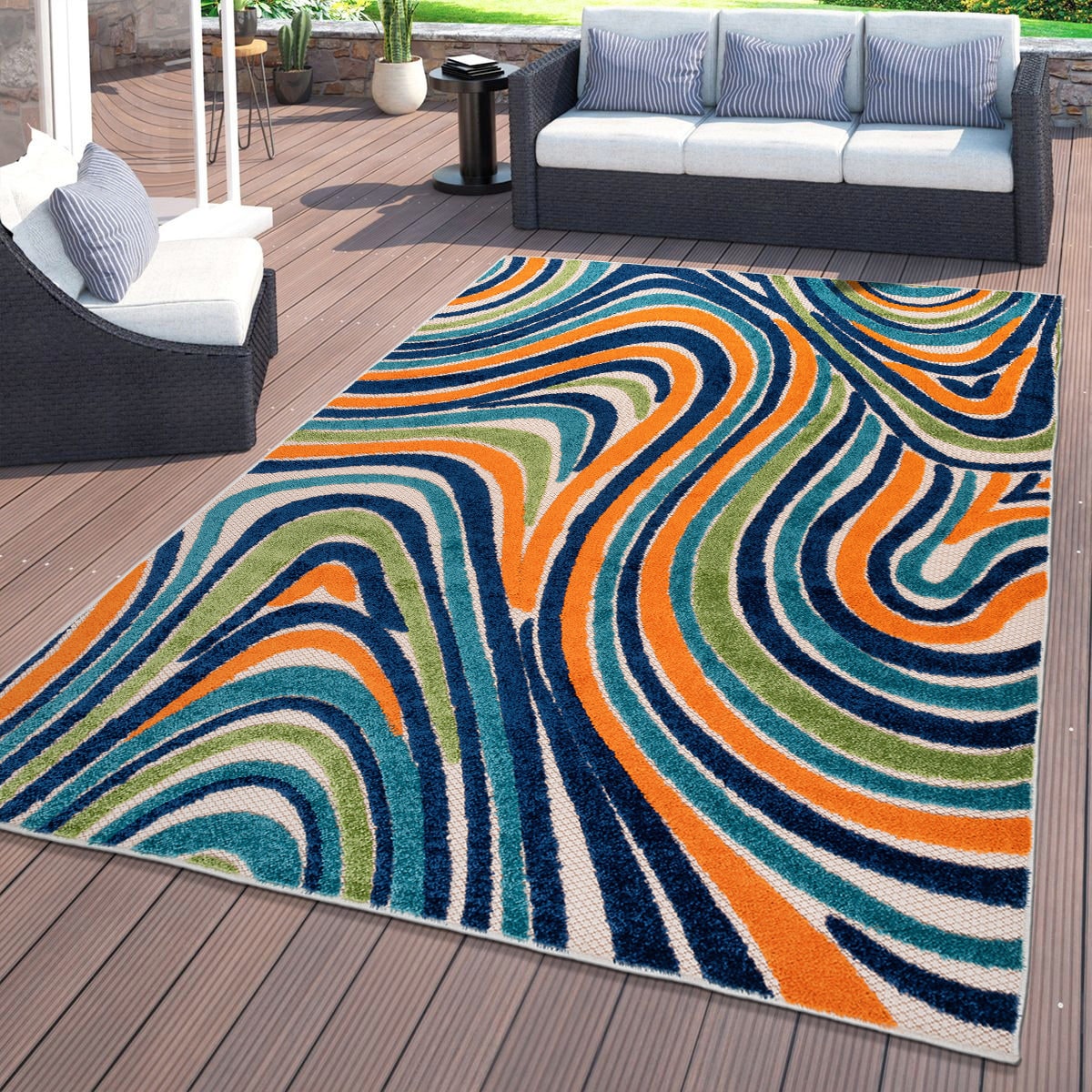 Groovy Rug for Patio, Colorful Indoor Outdoor Rug for Patio