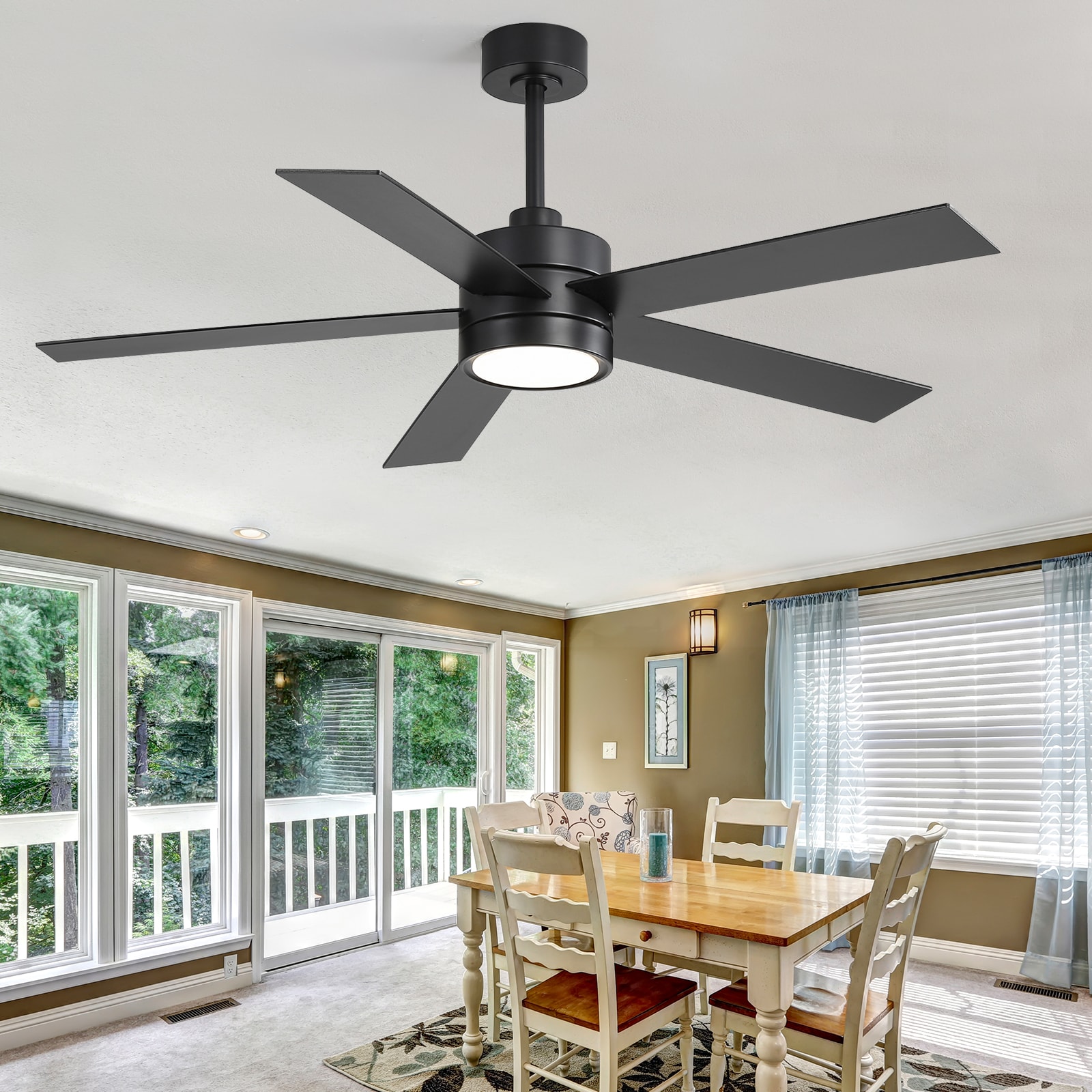 Breezary 23040-BLK 52-in Color-Changing Integrated LED Black with Plywood Blades Ceiling Fan With Light - Remote Included ( 5 -Blade )