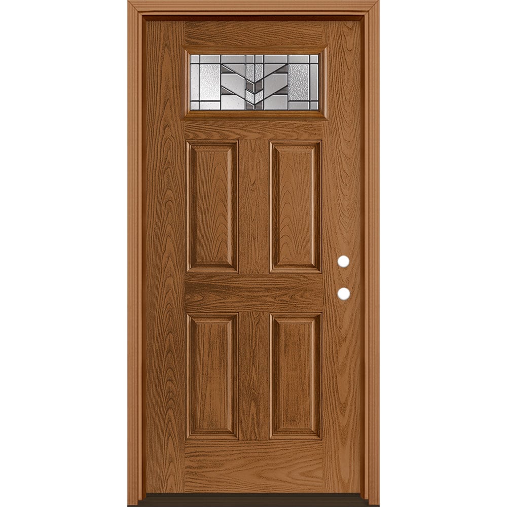 Masonite 3420291 Frontier 36-in x 80-in x 4-9/16-in Fiberglass 1/4 lite Left-hand inswing Woodhaven Stained Prehung Front Door with Brickmould Insulating core