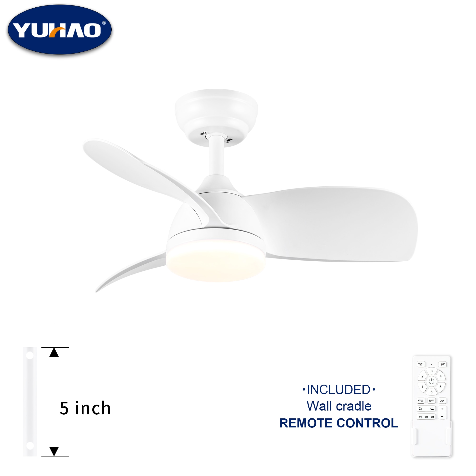 YUHAO LSDC1059WH282 Airedpro 28-in Color-Changing Integrated LED White with Matte Blades Ceiling Fan With Light and Remote ( 3 -Blade )