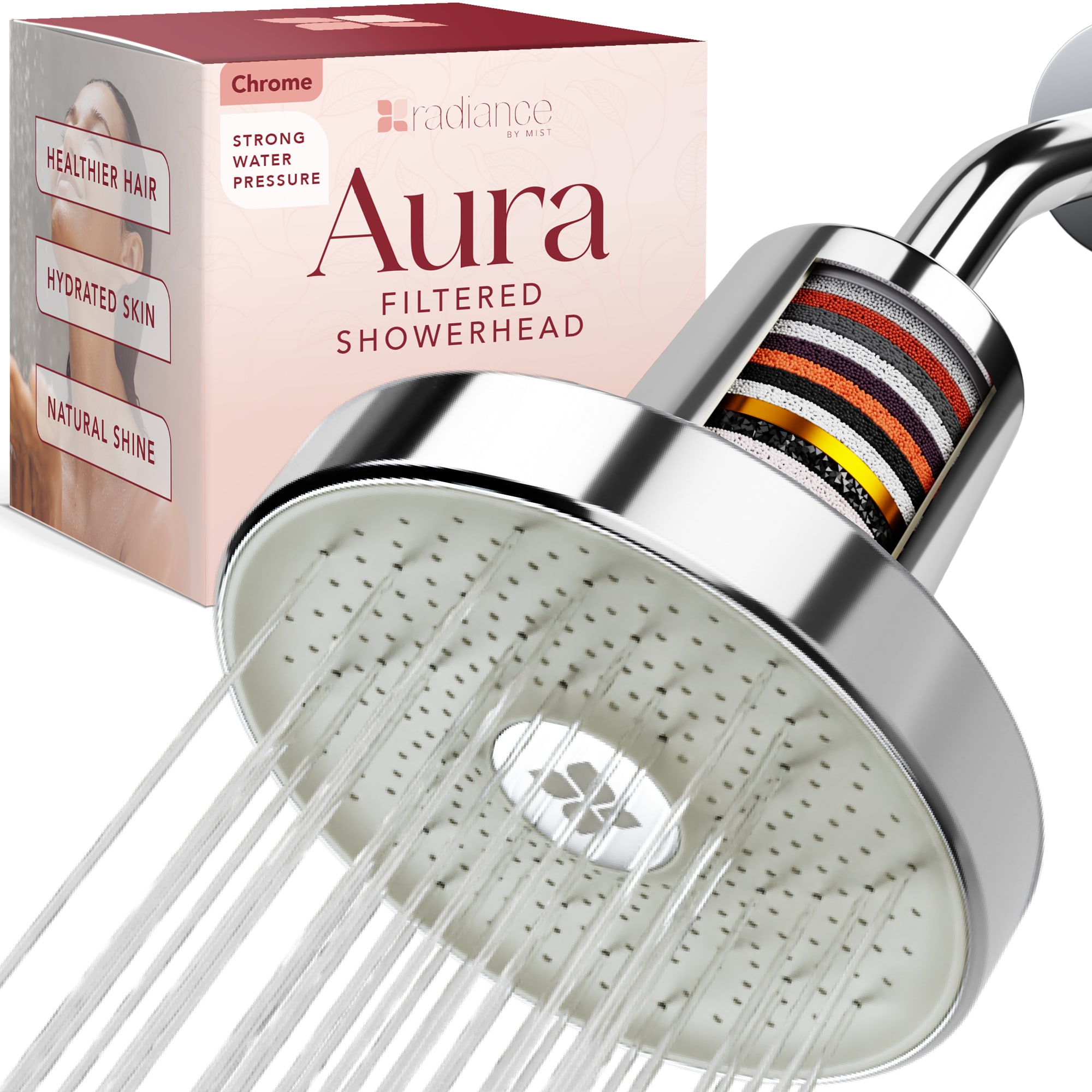 Radiance by Mist 1 -Spray Matte Black 5.5-in Round Filtered High Pressure Shower Head 2.5 GPM