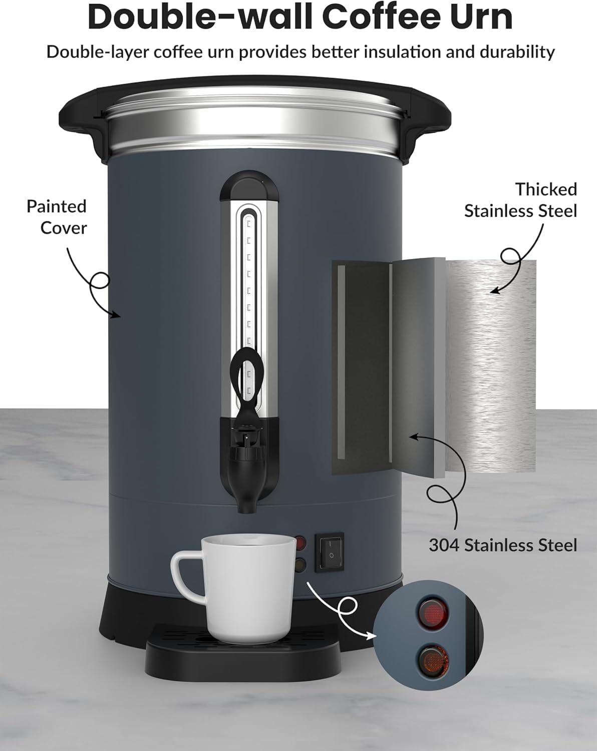 Garvee 80 Cups Coffee Urn - 12L/3.2 Gallon Double Wall Commerical Coffee  Maker for Buffet Catering Wedding Gathering - Large Capacity Hot Coffee  Dispenser - Stainless Steel Hot Water Urn in the