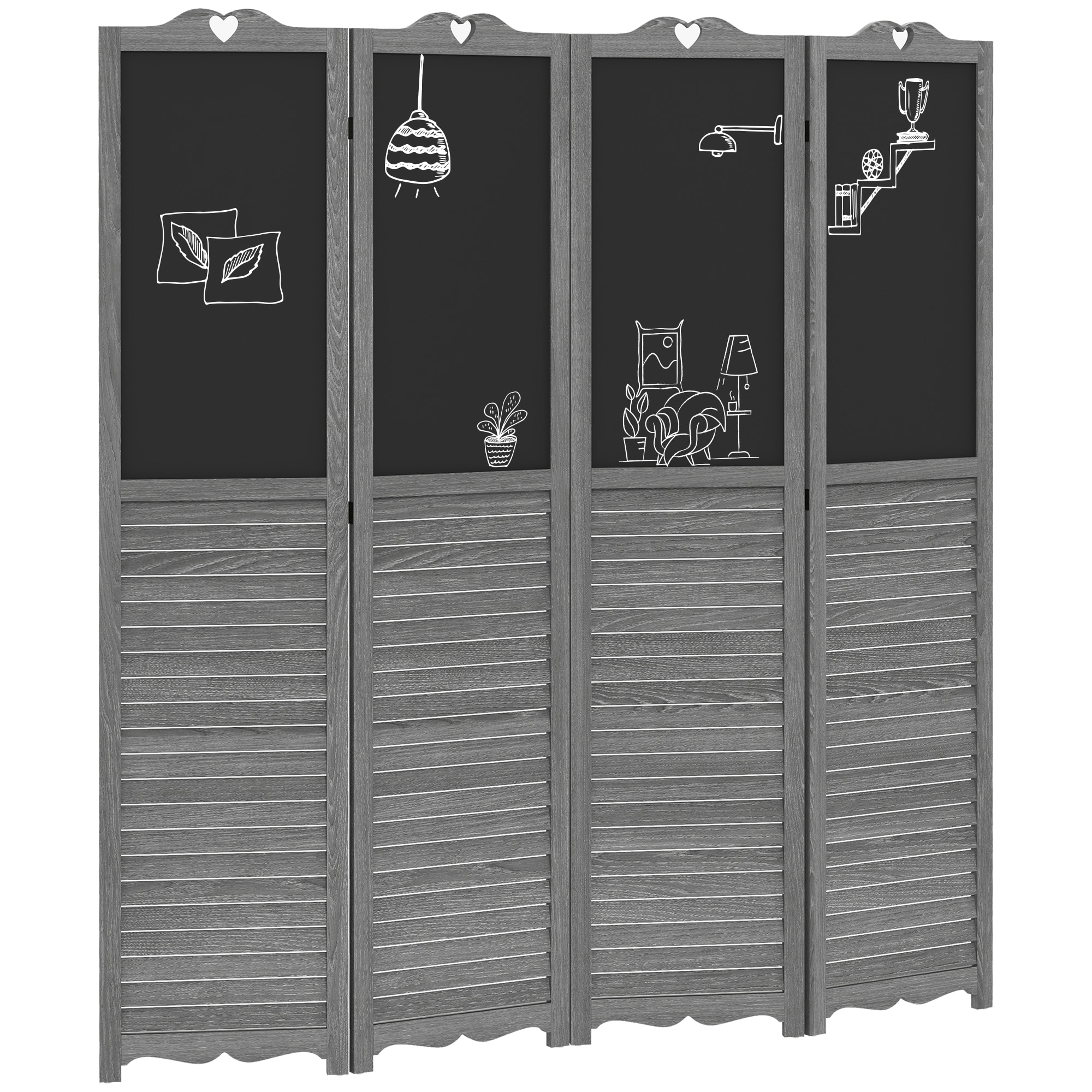 CESICIA ZWY17 4 -Panel Gray Wood Folding Contemporary/Modern Style Room Divider