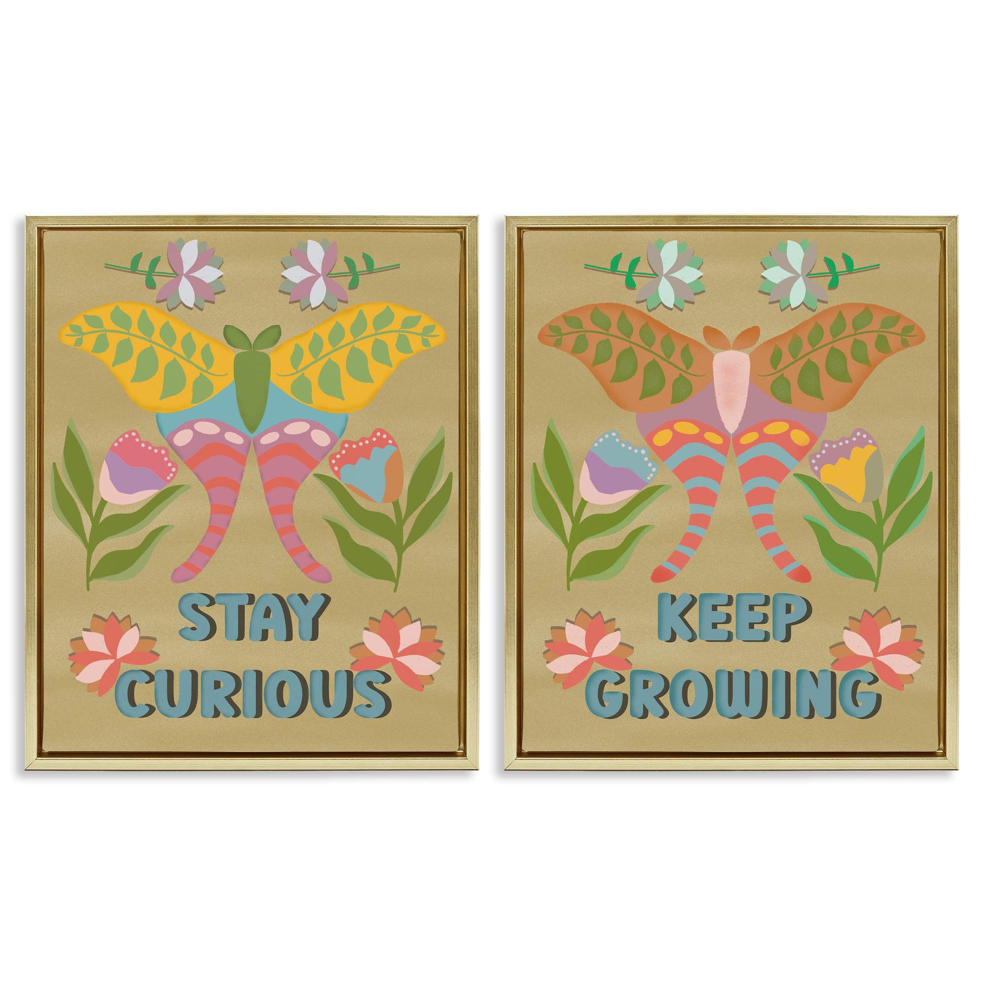 Stupell Industries B2-774-FFG-2PC-16X20 Stay Curious and Keep Growing 2 Piece Gold Framed Floater Canvas Set By Julia Fox 17 x 21