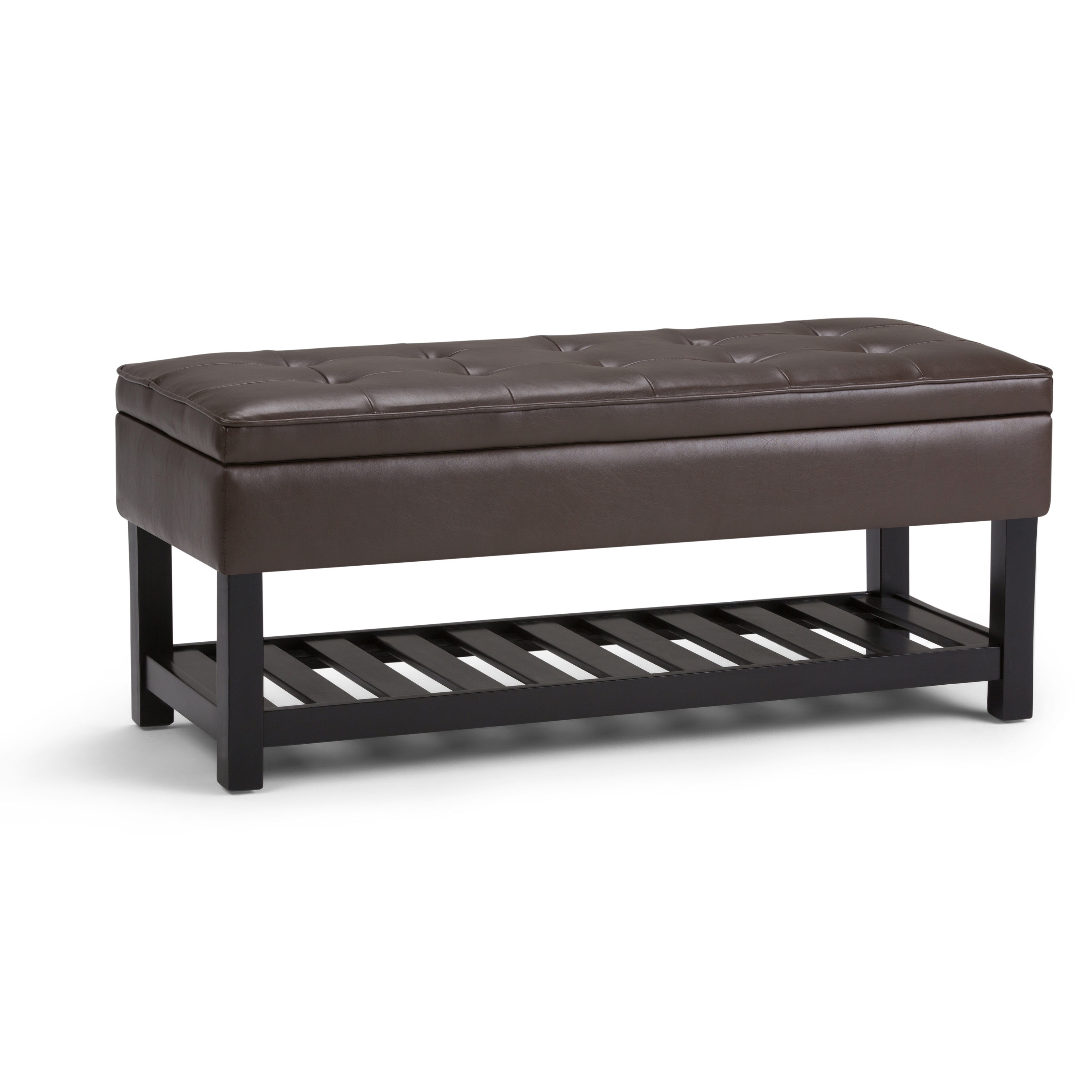 Simpli Home AXCCOS-OTTBNCH-01-CB Cosmopolitan Casual Chocolate Brown Faux Leather Storage Ottoman