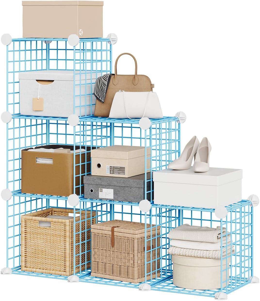 Garvee 6-Cube Wire Grid Storage Organizer Modular Metal Shelf Unit with 12.6in Cubes DIY Bookshelf for Bedroom Closet Living Room Blue