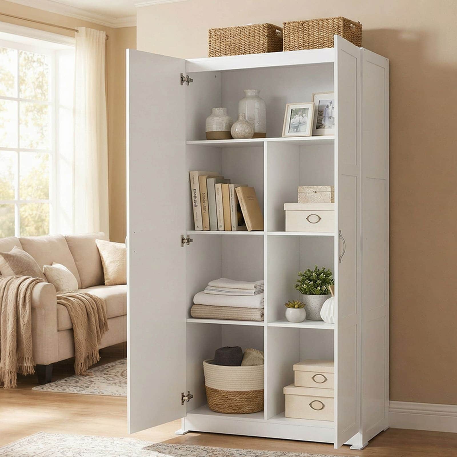 Sweetcrispy 30-in W x 68.5-in H Wood Composite White Freestanding
