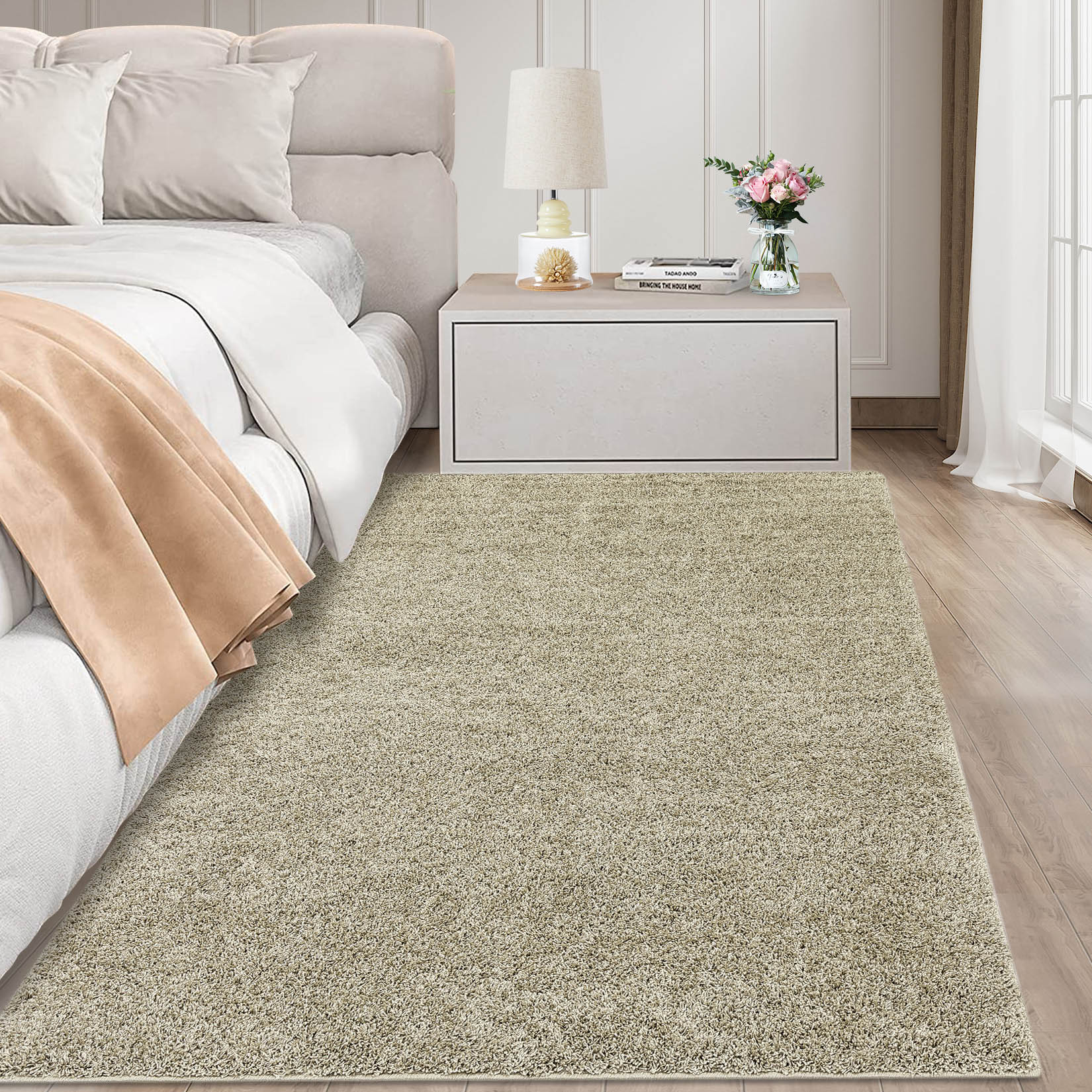 Garvee YXY-LO-PHO-0RQYN63C 10 x 13 (ft) Loomed Polyester Taupe Rectangular Indoor Solid Mid-Century Modern Machine washable Area rug