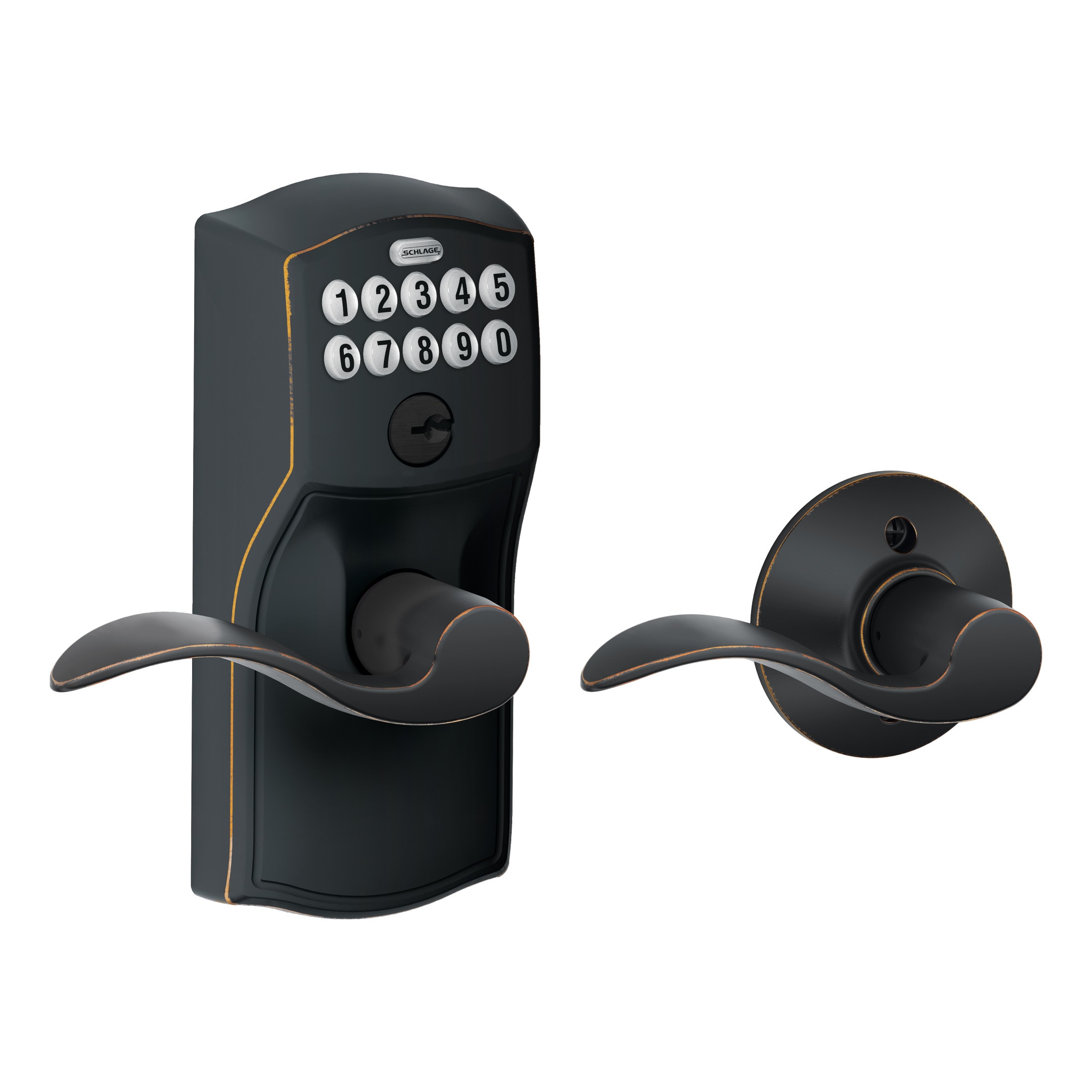 Schlage Customizable Keying Camelot-Accent Aged Bronze Electronic Handle with Keypad FE575 CAM 716 ACC G Sansujyuku sansujyuku.com