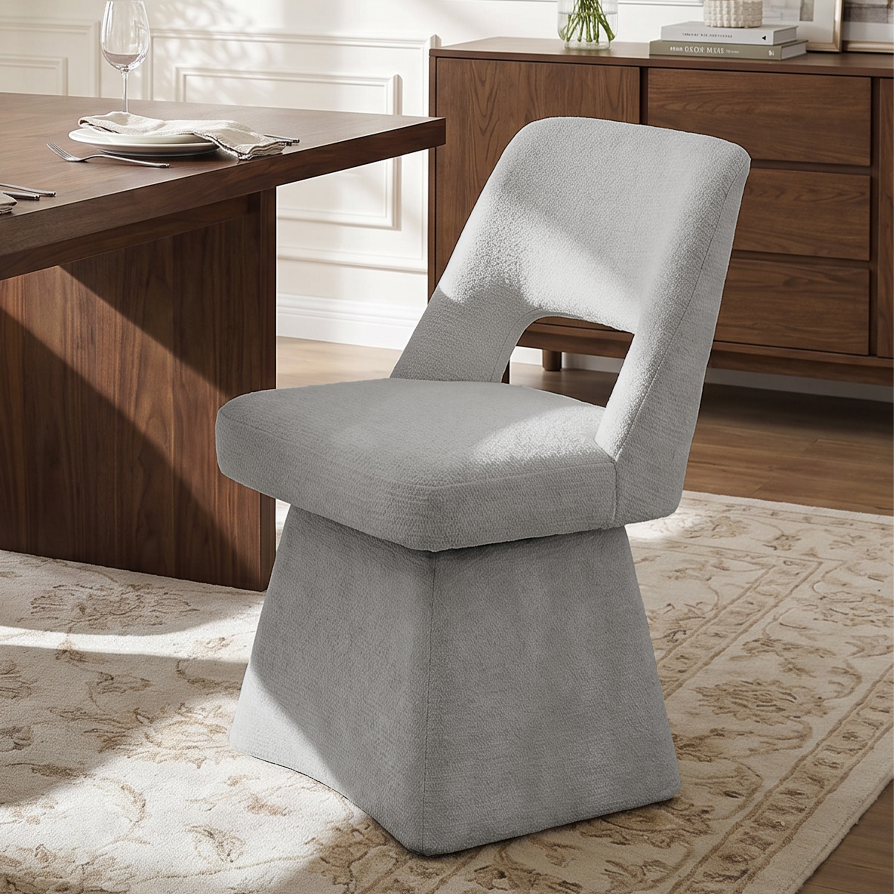 Keoni - Modern Chenille Swivel Dining Chair 360-degree swiveling Design for Dining Room
