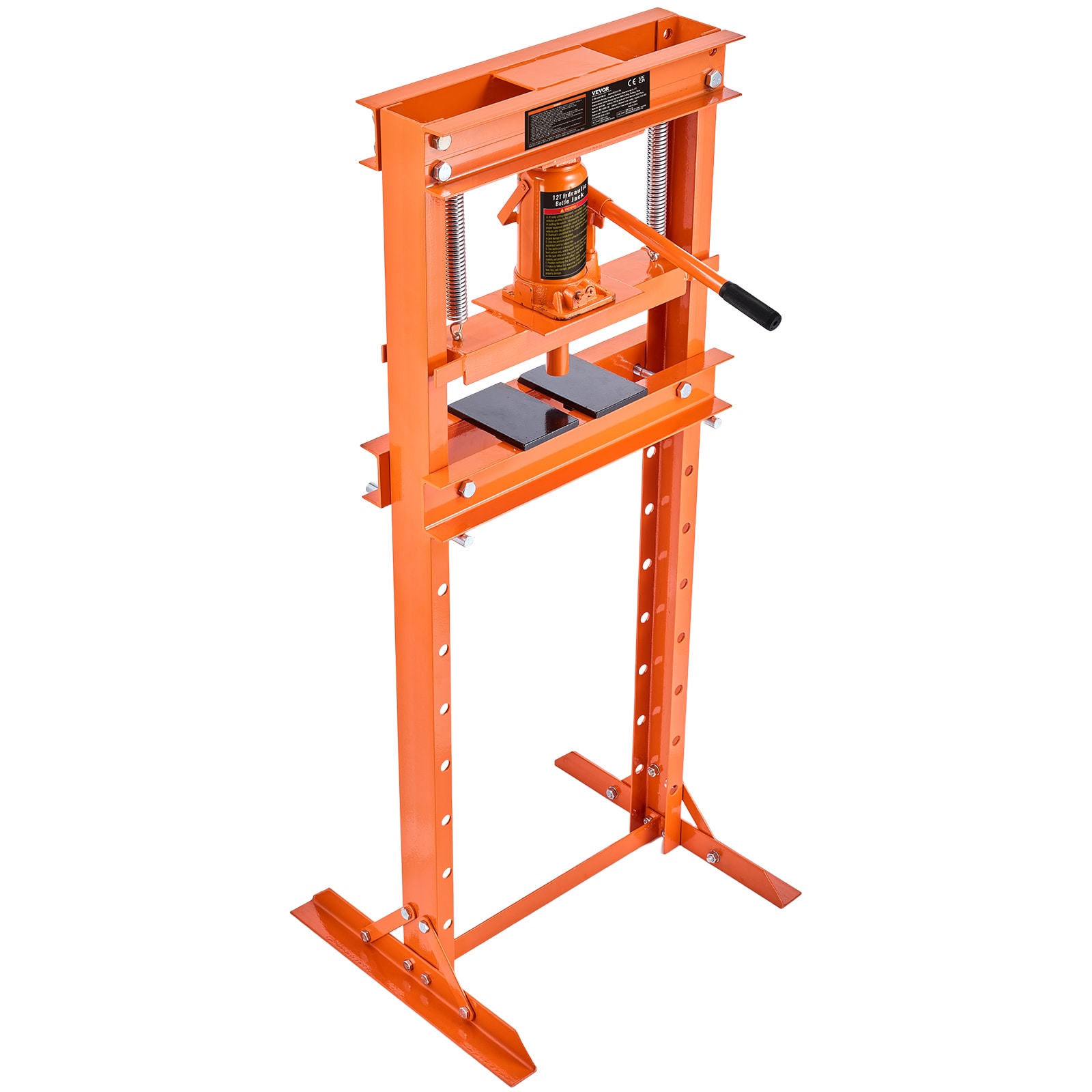 12-Ton Orange Heavy-Duty Hydraulic Shop Press with Adjustable Workbench