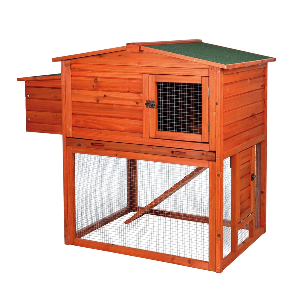 Trixie Pet Products Natura 2-Story Chicken Coop with Outdoor Run, Natural Wood Finish, Asphalt Shingled Roof, Suitable for 2 Bantam Chickens