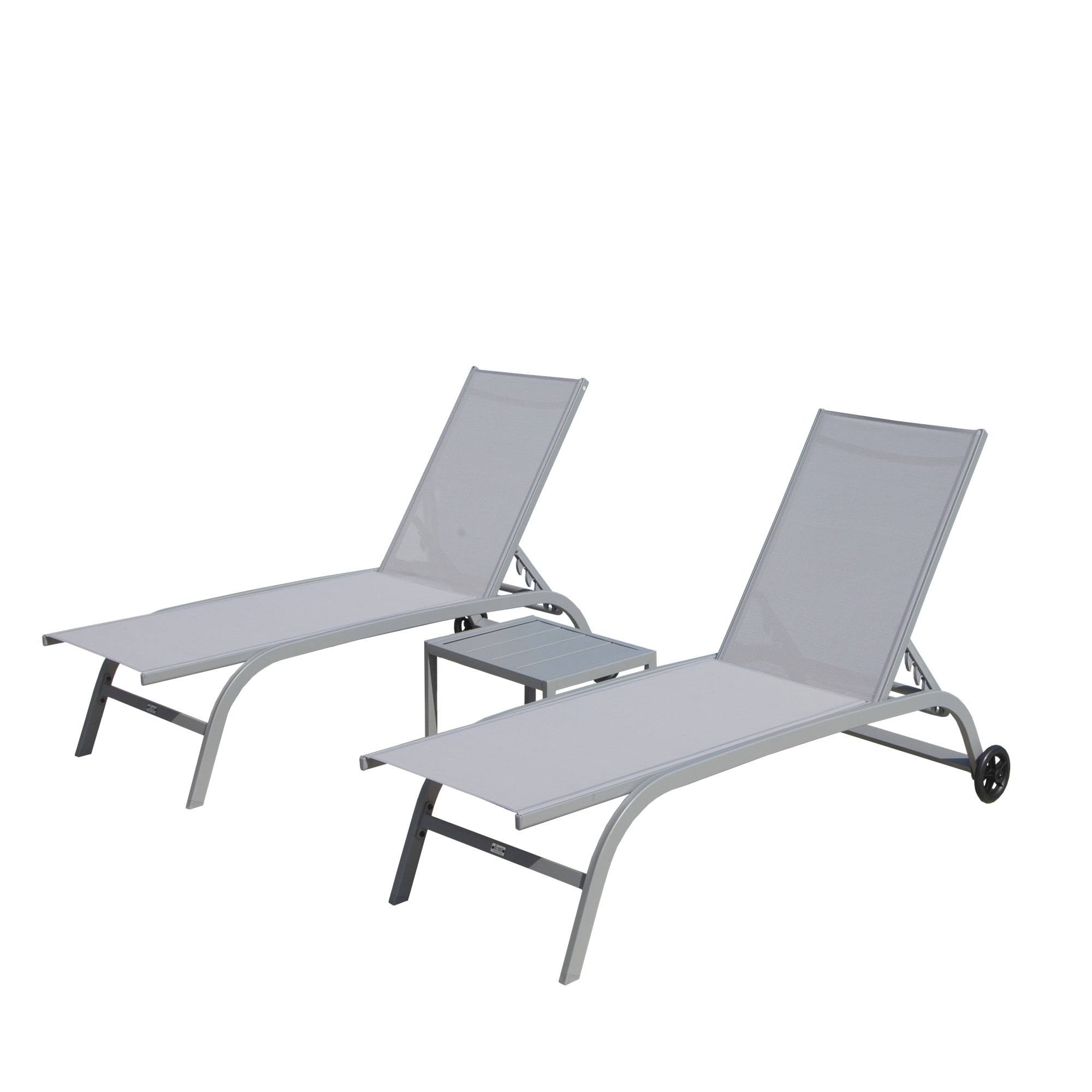 ToolCat PG2-143-PT Set of 2 Stackable Sliver Aluminum Frame Swivel Chaise Lounge Chair with Gray Mesh Seat