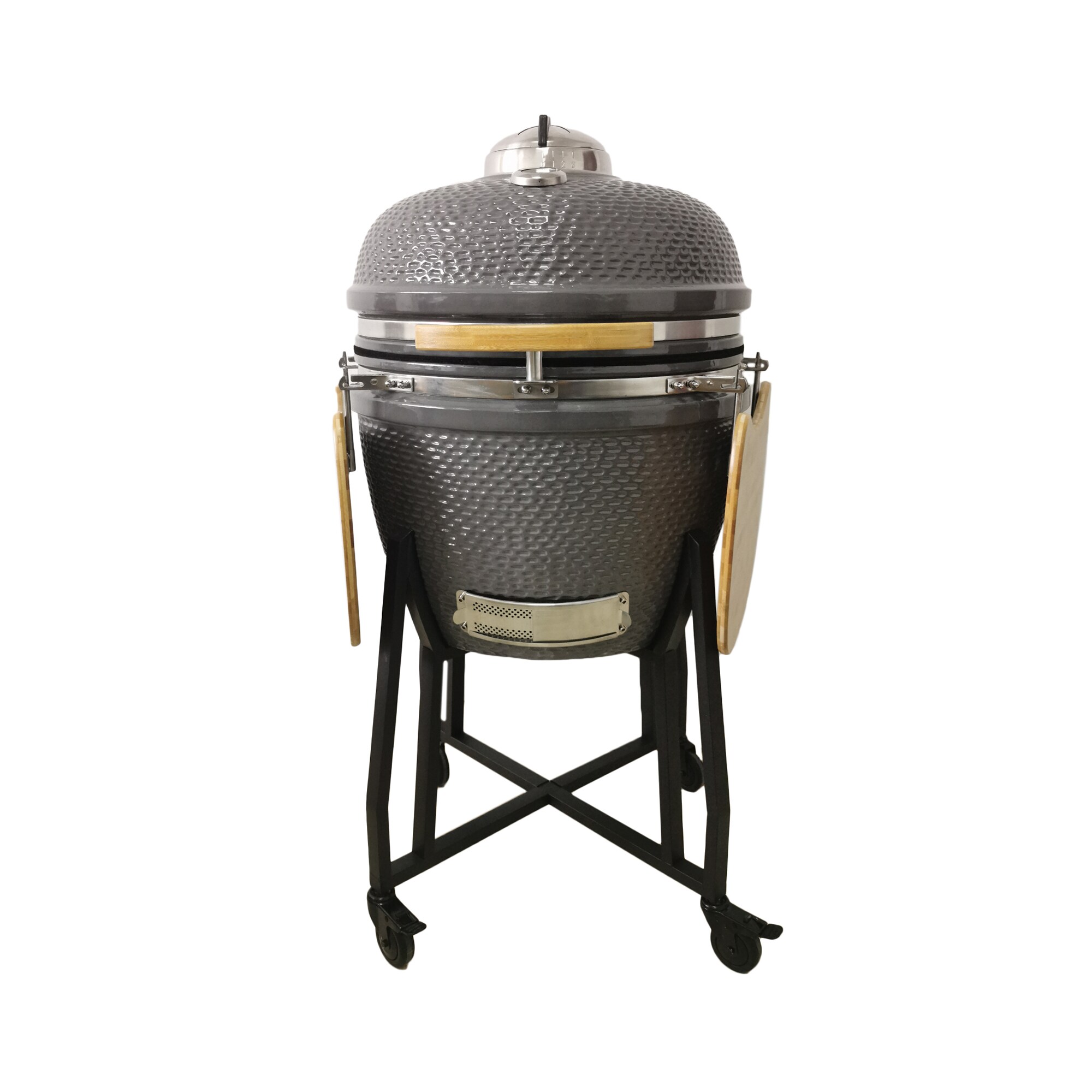 AmberCove 20 Inch Outdoor BBQ Portable Kamado Charcoal Grill with Smoker,  Stainless Steel Removable Grate, and Four 2.5-Inch Lockable Universal Wheels