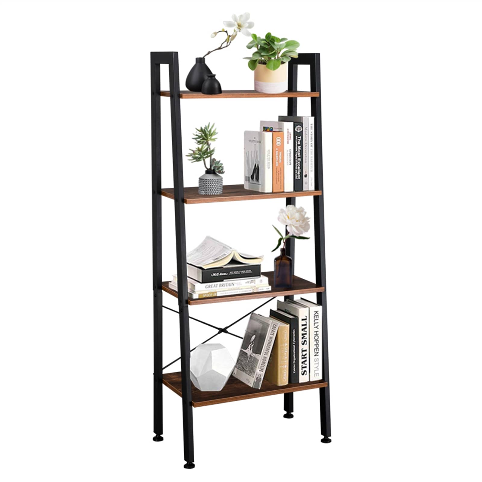 Winado LO1G13002263 Brown Metal 4 -Shelf Ladder Bookcase ( 22-in W x 54.92-in H x 12.6-in D ) Finished