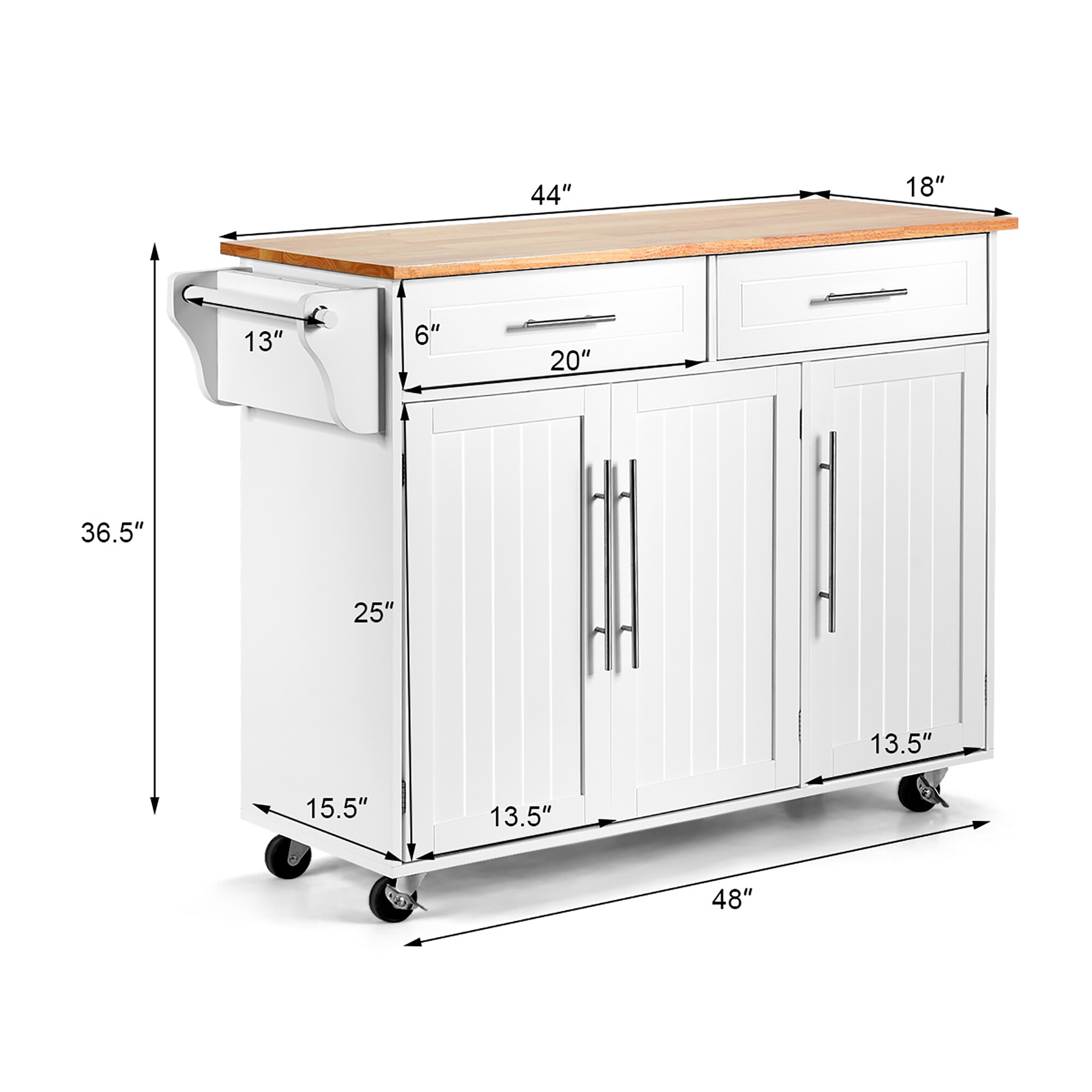 Goplus White Mdf Base with Mdf Wood Top Rolling Kitchen Cart (18-in x 48-in x 36.5-in)