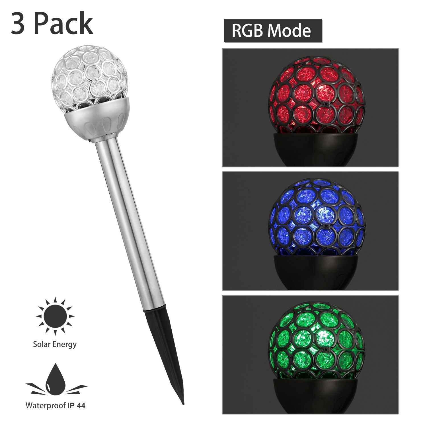 OBERSTER 3Pcs Outdoor Solar Lights IP44 Waterproof Ball RGB Light Garden Decor Lamp Landscape Christmas
