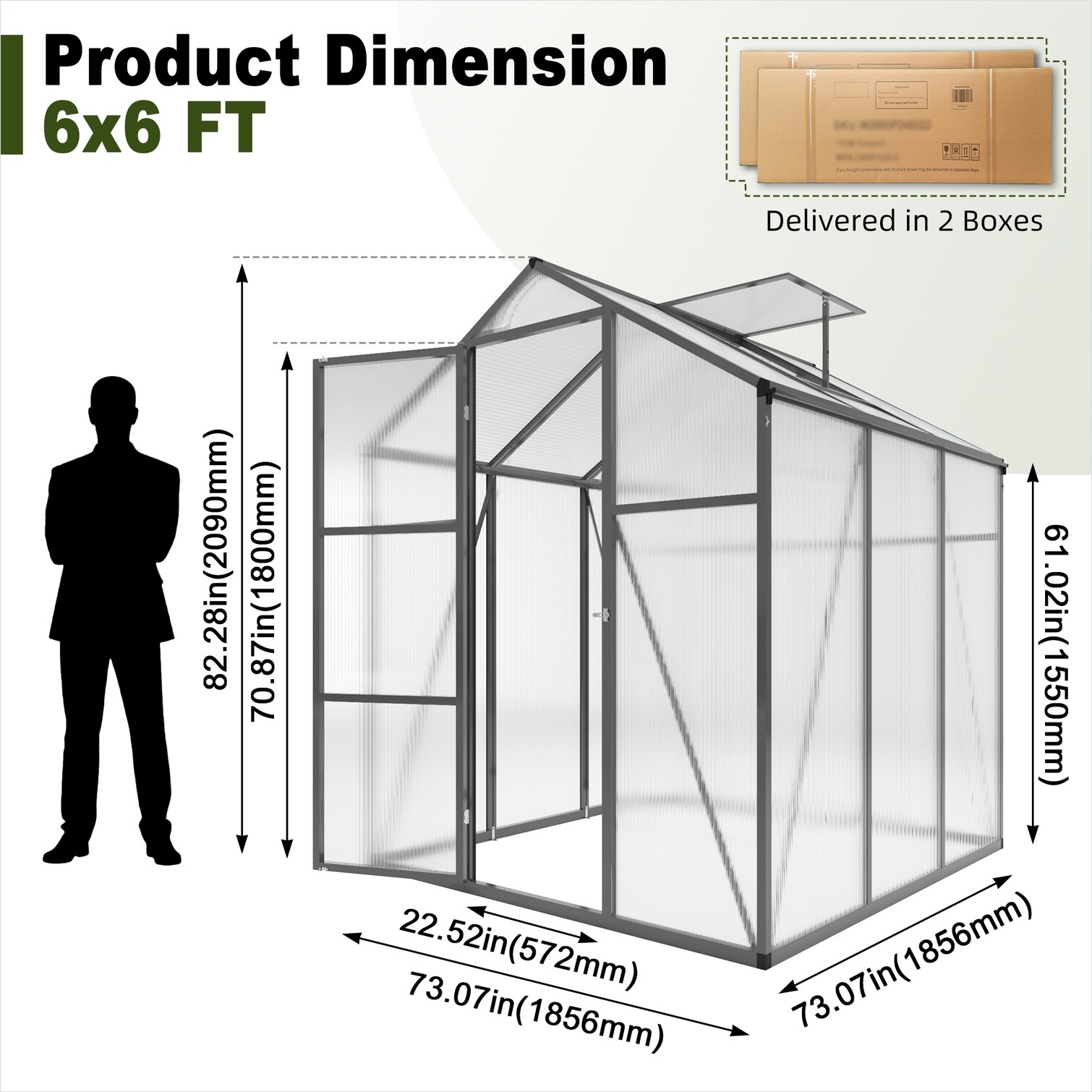 Naturefalls 6 in Greenhouse with Walk-In Access in Black Aluminium ...