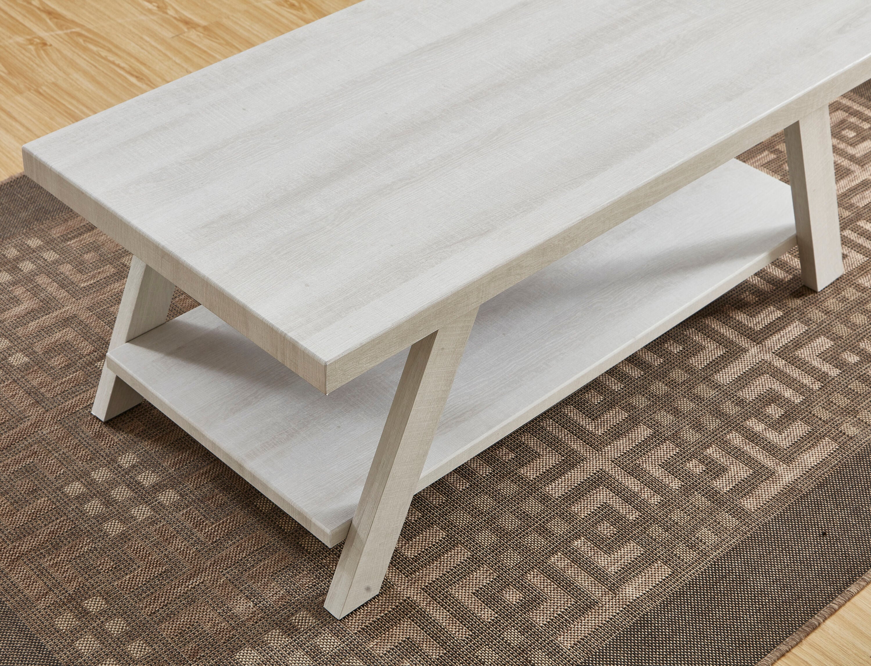 Athens White Engineered Wood Coffee Table Set with Shelf