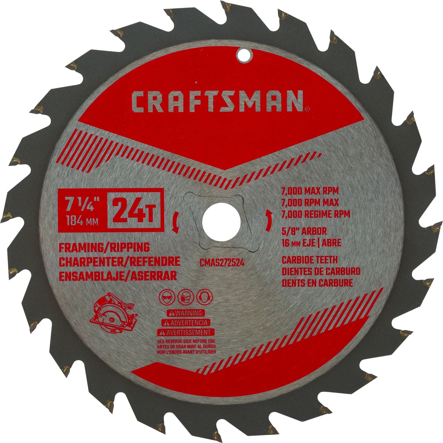 7-1/4-in 24-Tooth Rough Finish Carbide Circular Saw Blade | - CRAFTSMAN CMAS272524