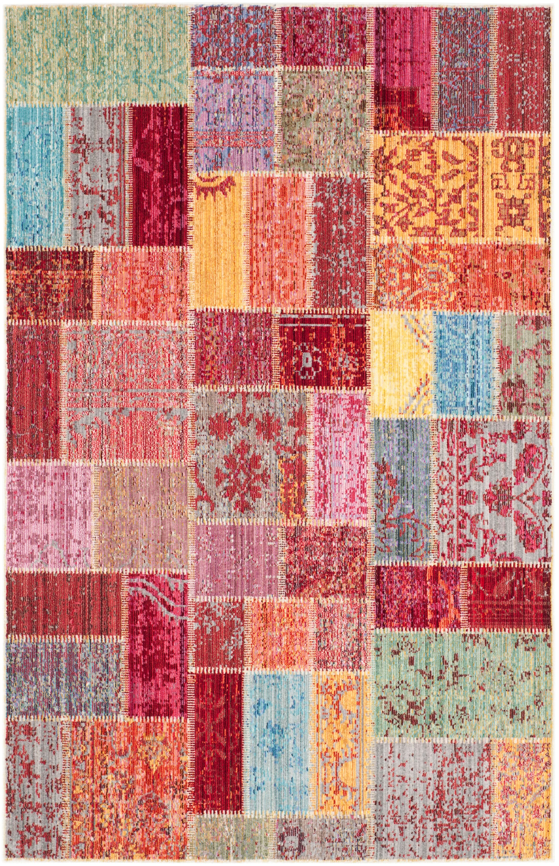 Multicolor Patchwork 4' x 6' Synthetic Area Rug
