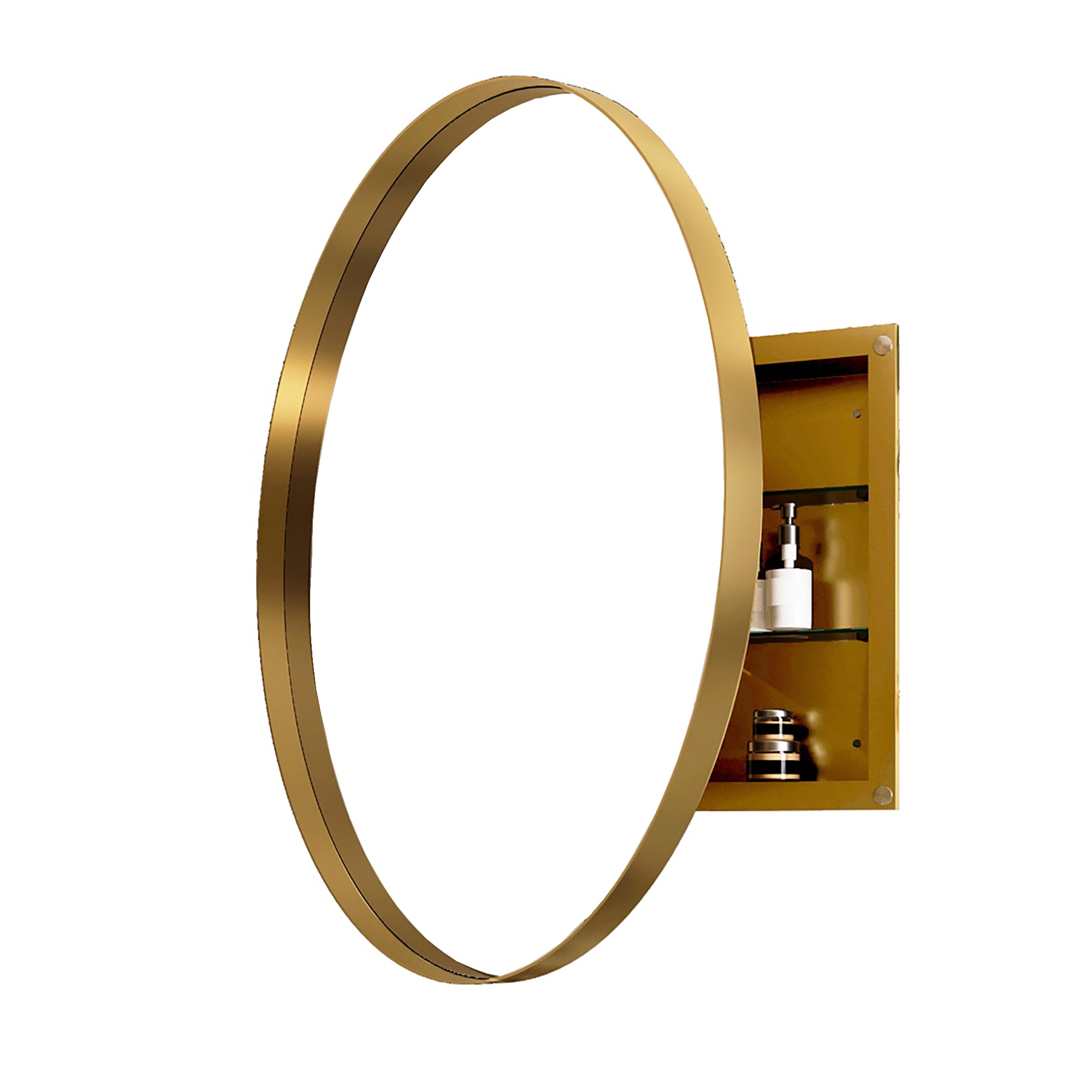 SINOFURN SYD520016GD 31.5-in x 31.5-in Surface Mount Gold Mirrored Round Soft Close Medicine Cabinet