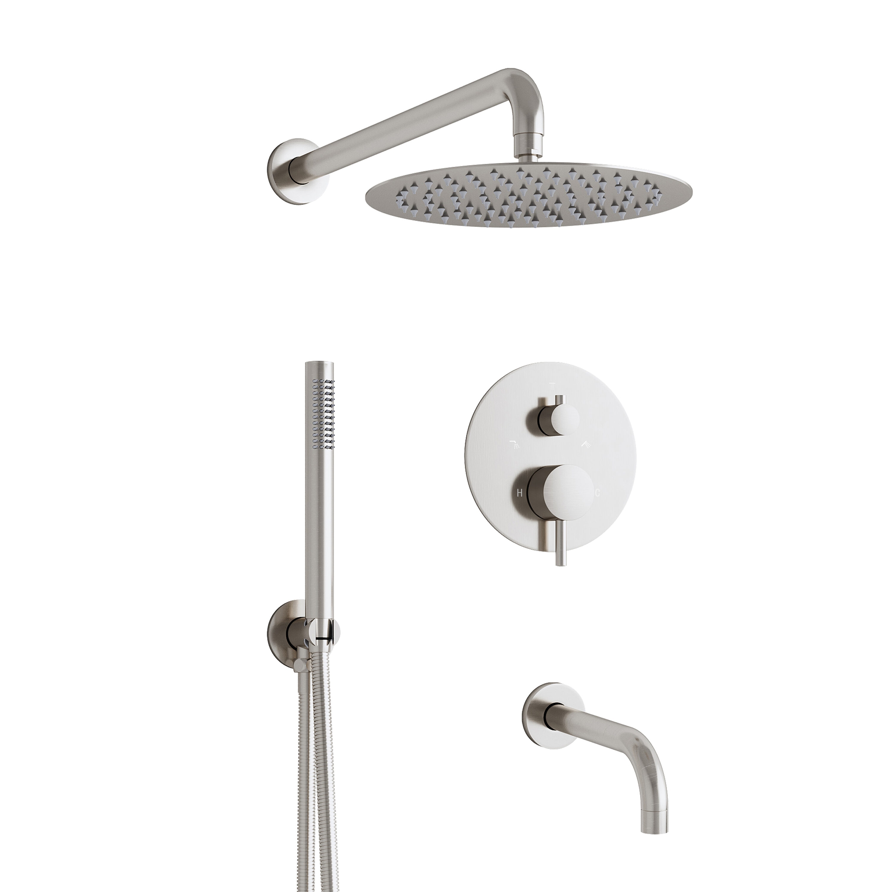 WELLFOR QJ-C-117933B ZQ Brushed Nickel 10-in Waterfall Built-In Shower Faucet System with 3-way Diverter ( Pressure-balanced Valve Included )