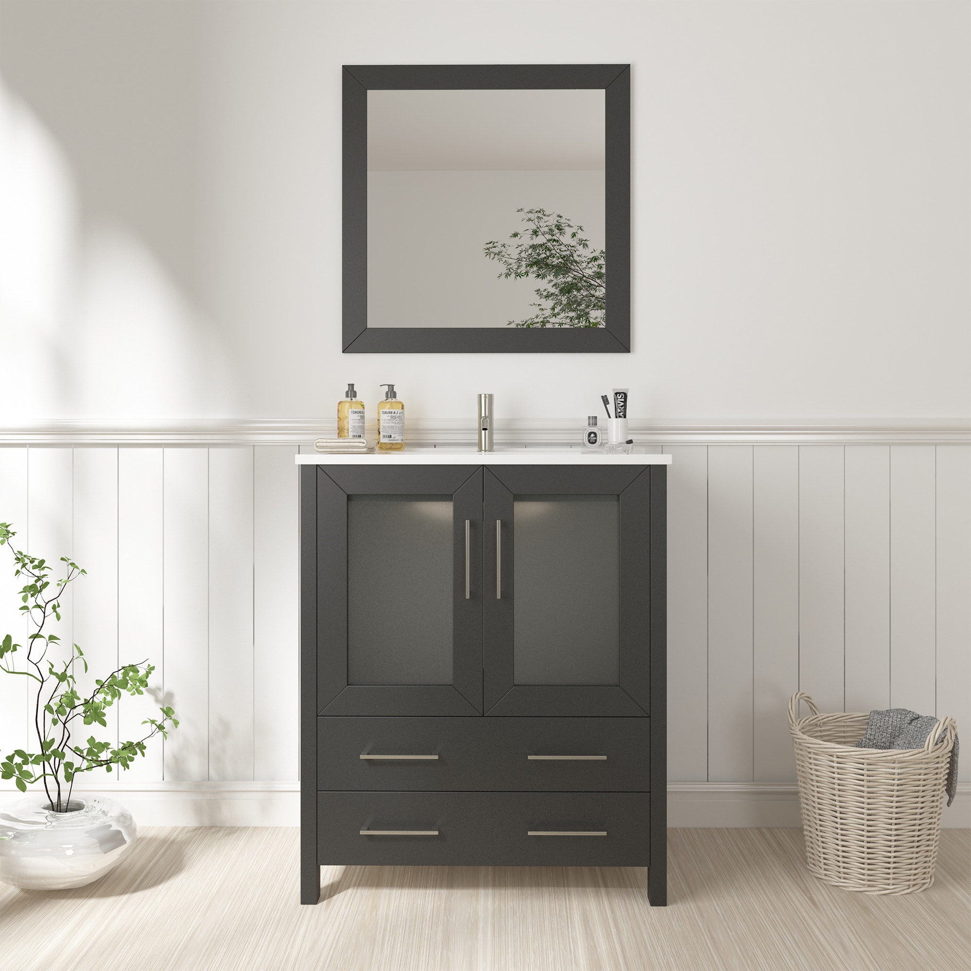 Vanity Art VA3024-E Brescia 24-in Espresso Undermount Single sink Bathroom Vanity with White Ceramic Top (Mirror Included)