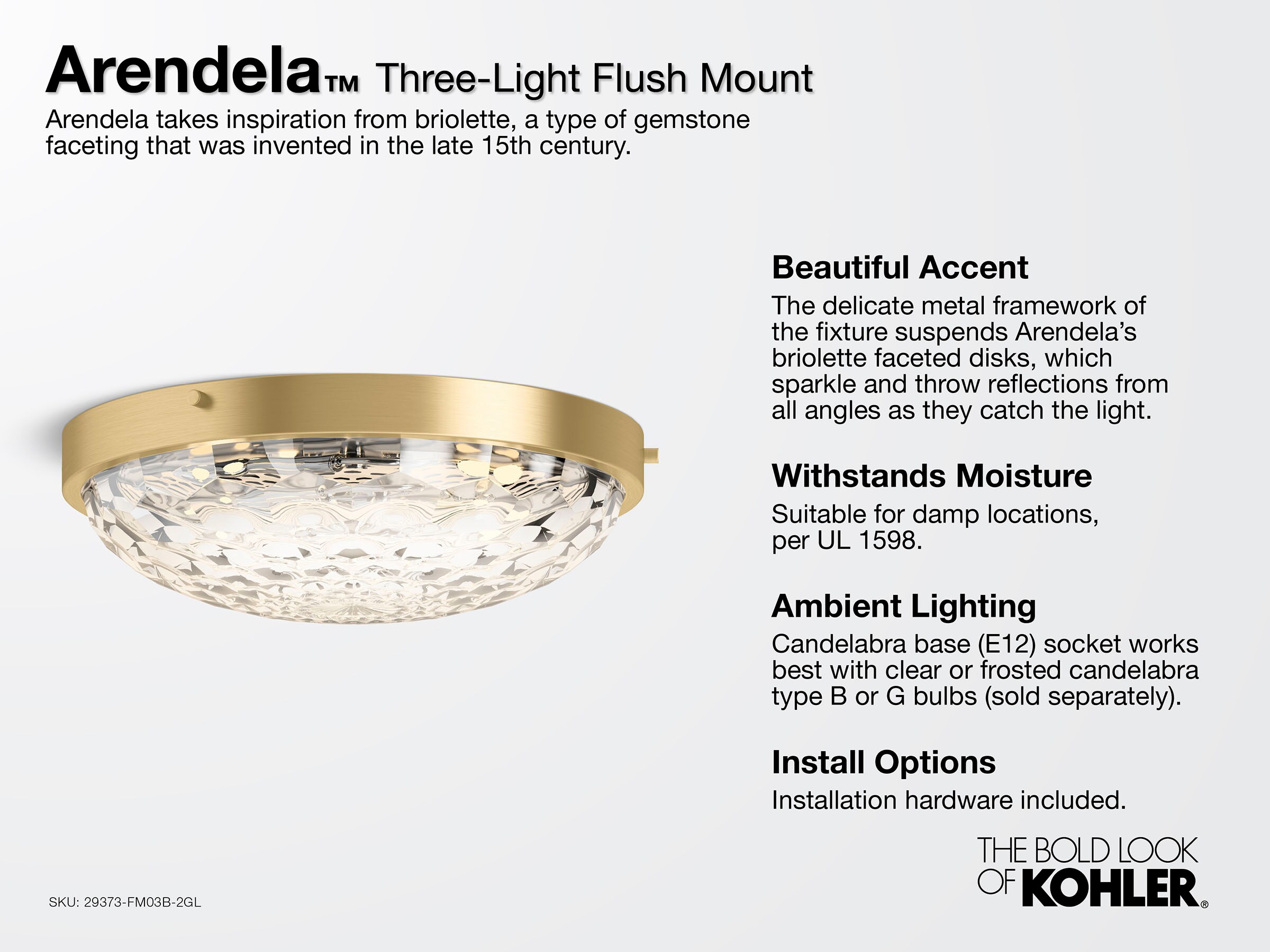KOHLER Arendela 1-Light 15-in Polished Chrome Flush Mount Light in the  Flush Mount Lighting department at