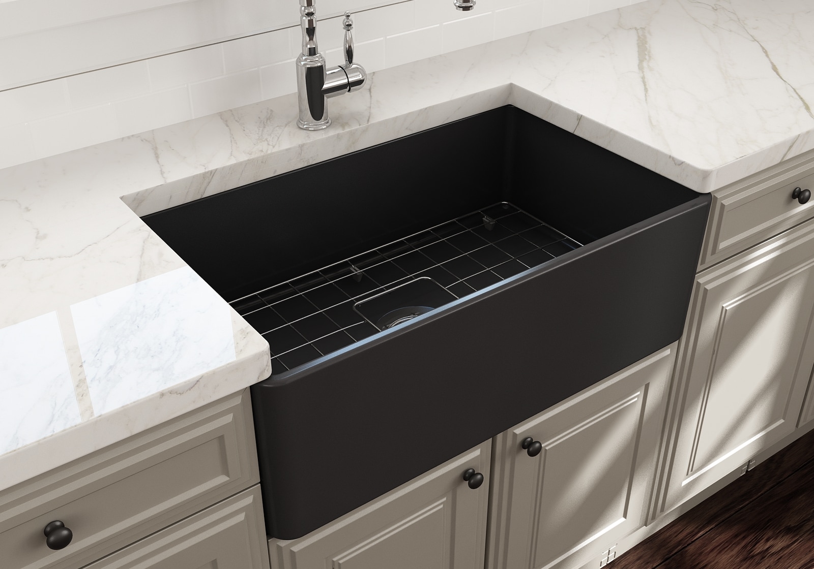 Matte Dark Gray 30-Inch Fireclay Farmhouse Single Bowl Kitchen Sink