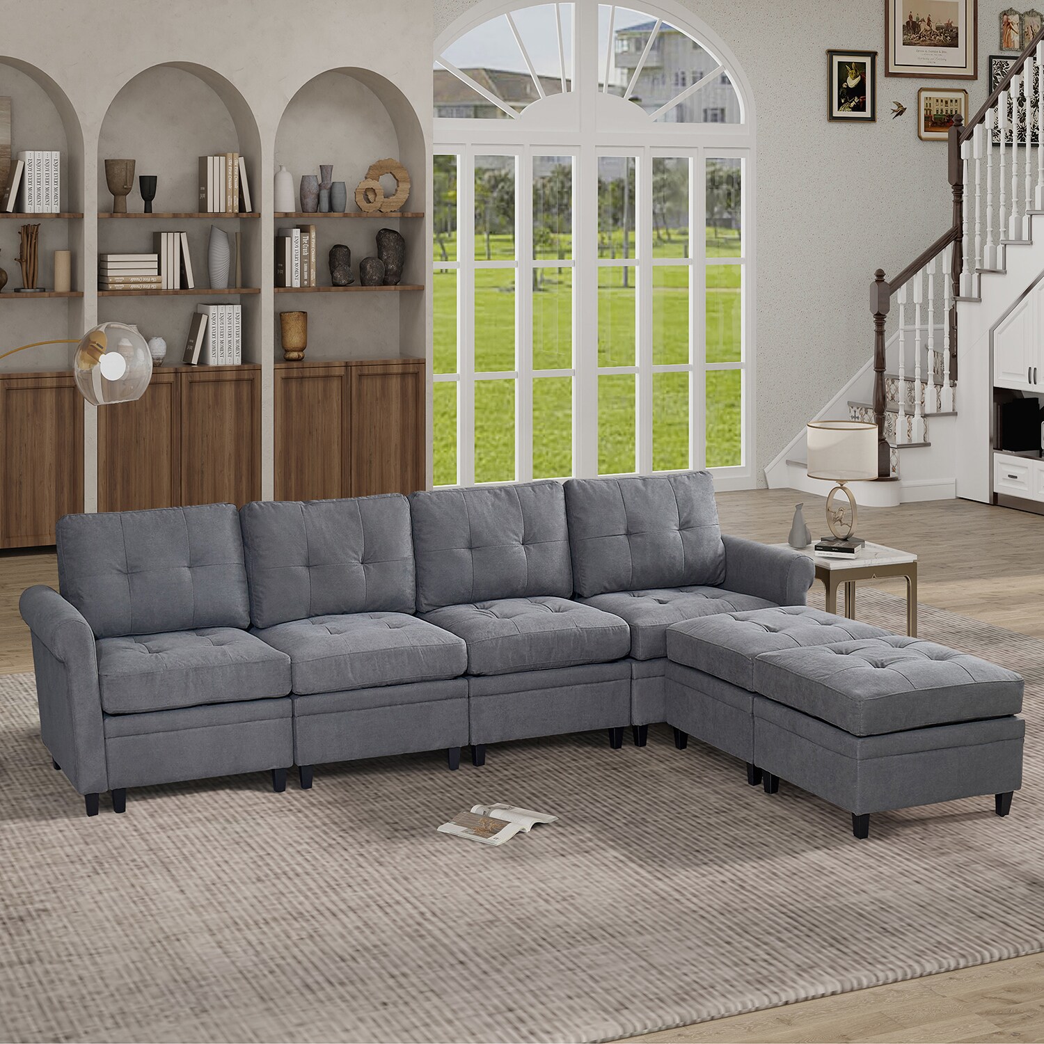 GZMR GZ-W26102 Sectional Sofa Couch with Double Chaise 115.75-in Modern Gray Velvet 6+ -seater Reclining Sofa