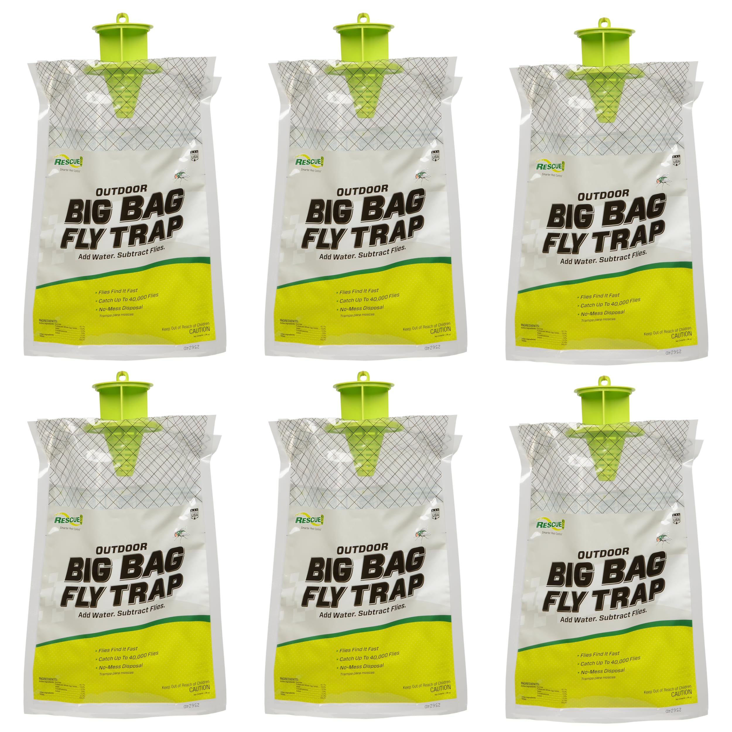 RESCUE! RESCUE Big Bag Fly Trap 6 Disposable Outdoor Traps for Effective Fly Cotrol