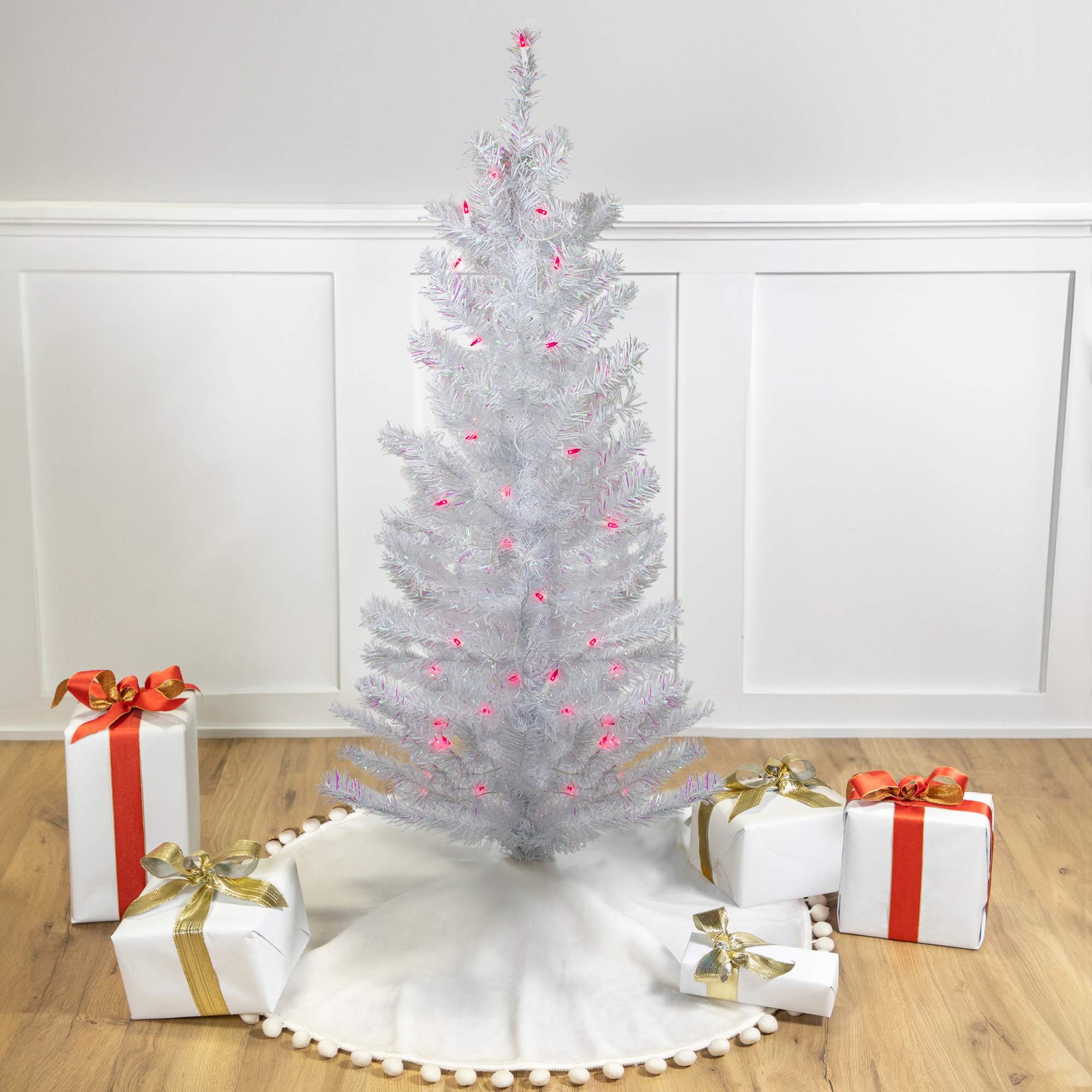Northlight 4 Pre-lit White Iridescent Pine Artificial Christmas Tree - Pink Lights
