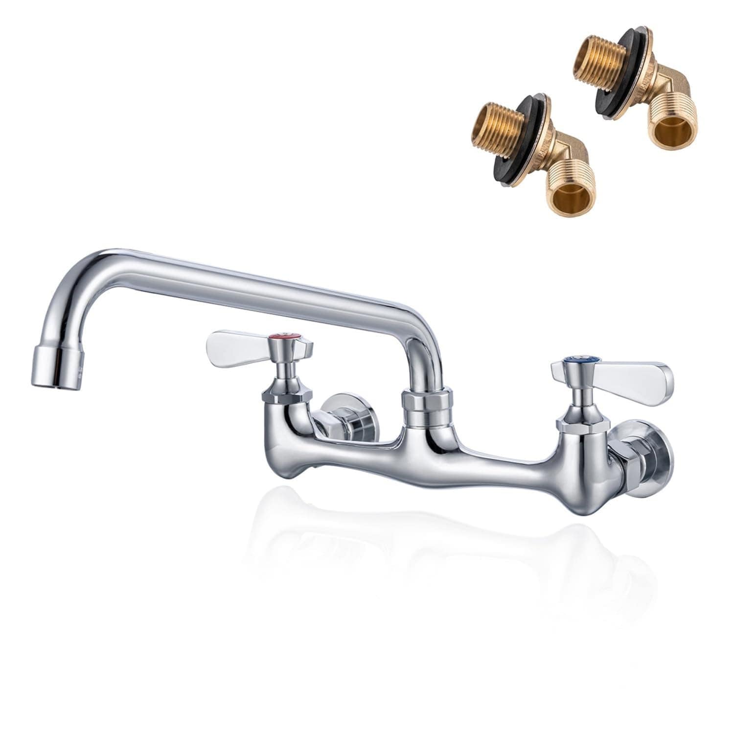 OGETFUUR - Chrome Center 2-Handle Wall-Mount Commercial Sink Faucet with 360-Degree Swivel Spouts...