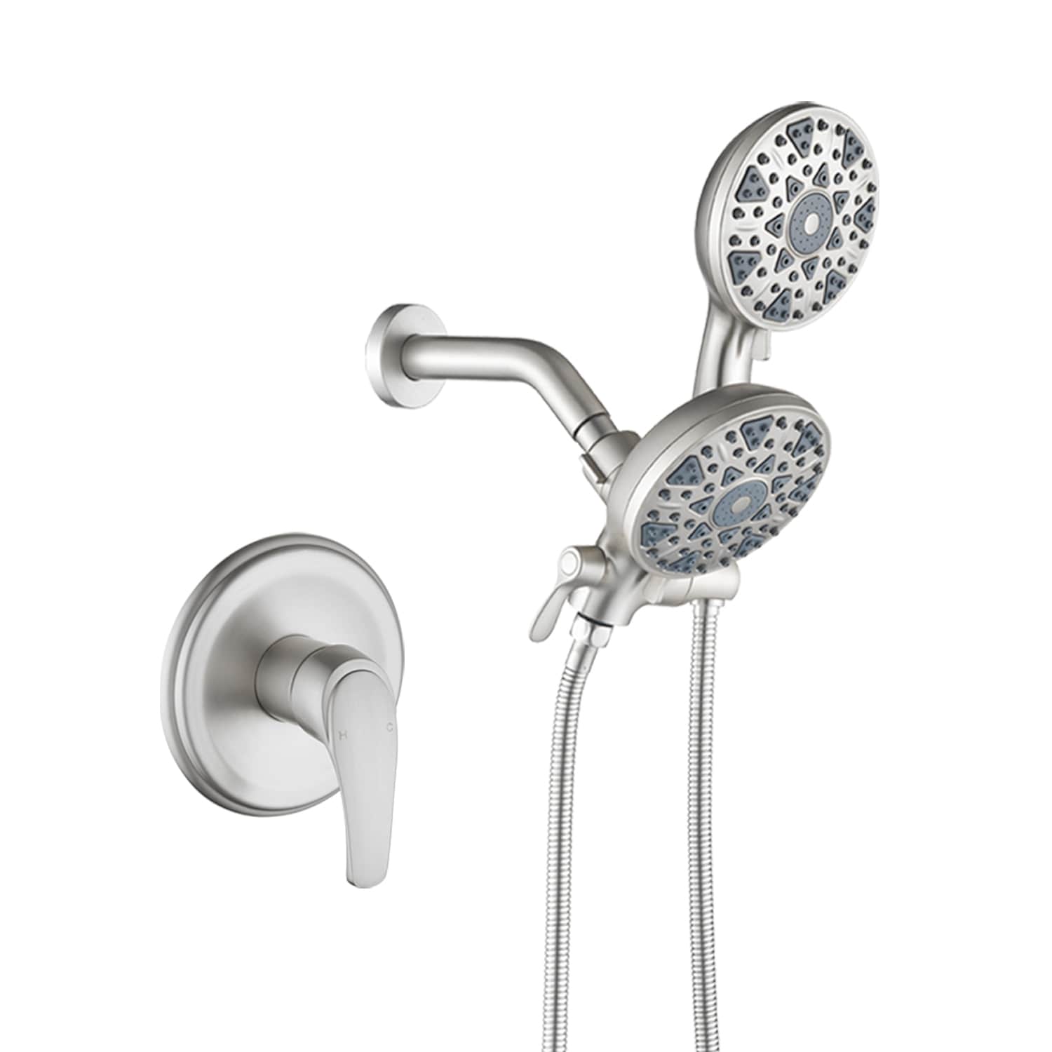 WELLFOR YBT1204HNS Brushed Nickel 4.72-in Waterfall Dual Head Built-In Shower Faucet System with 3-way Diverter ( Pressure-balanced Valve Included )