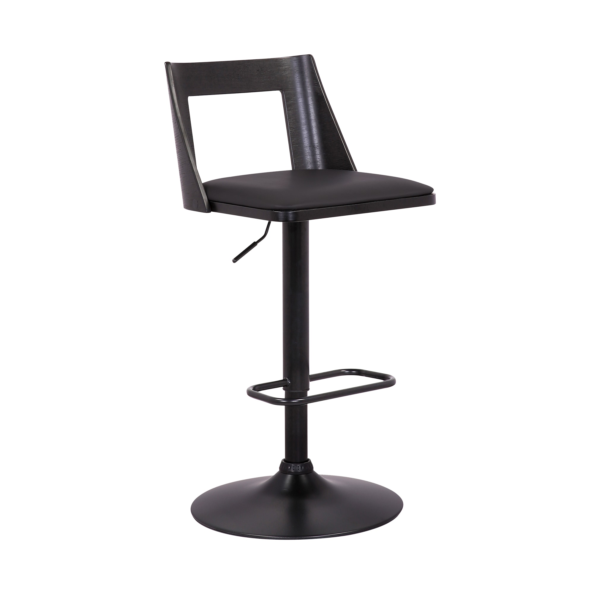 Armen Living LCMLBABLBL Black Powder Coated 24.0-in H Adjustable Height Counter height Square seat Upholstered Swivel Wood Bar Stool and Back