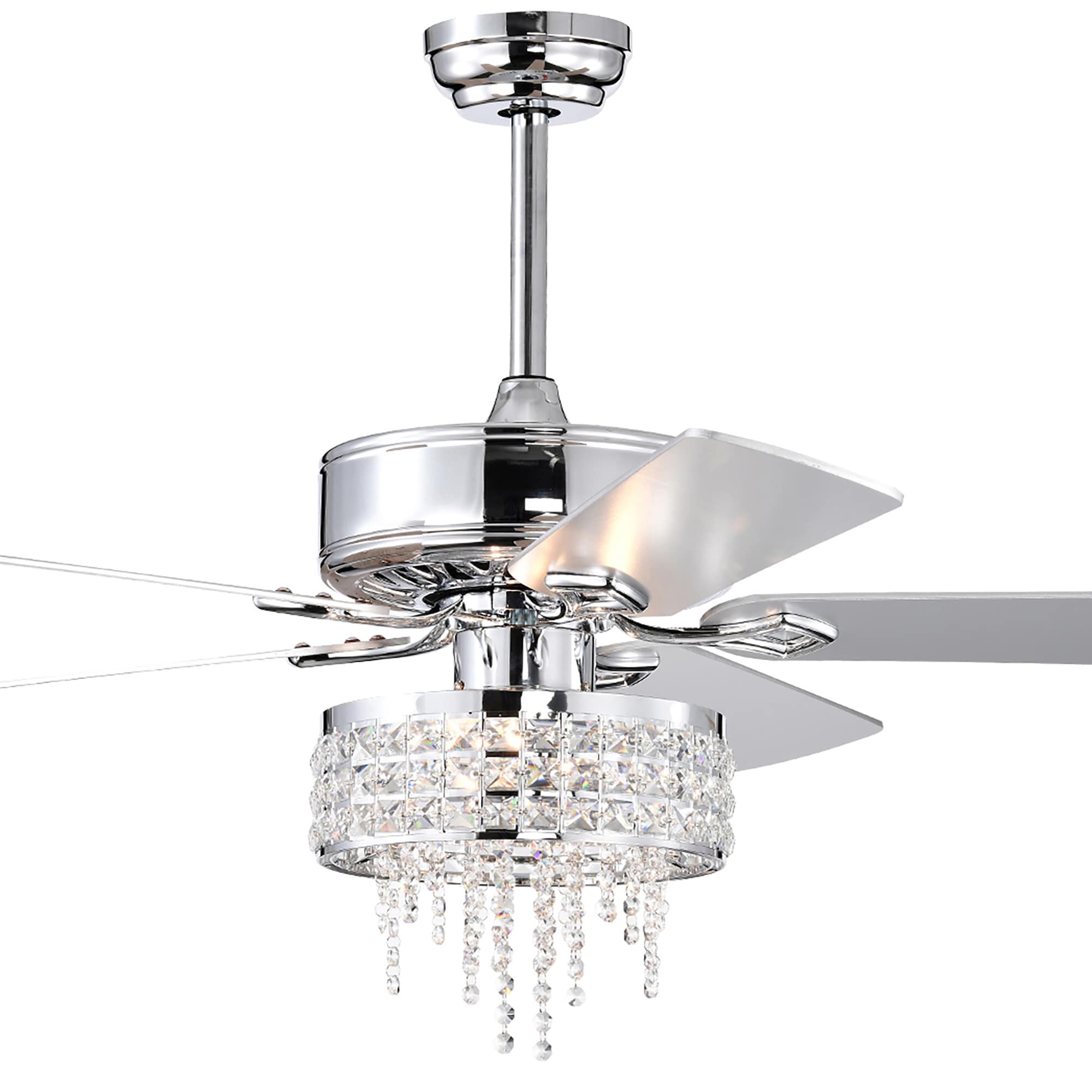 ExBrite DICF0073 52-Inches Polished Chrome with Indoor Downrod mount Pendant Ceiling Fan With Light and Remote ( 5 -Blade)