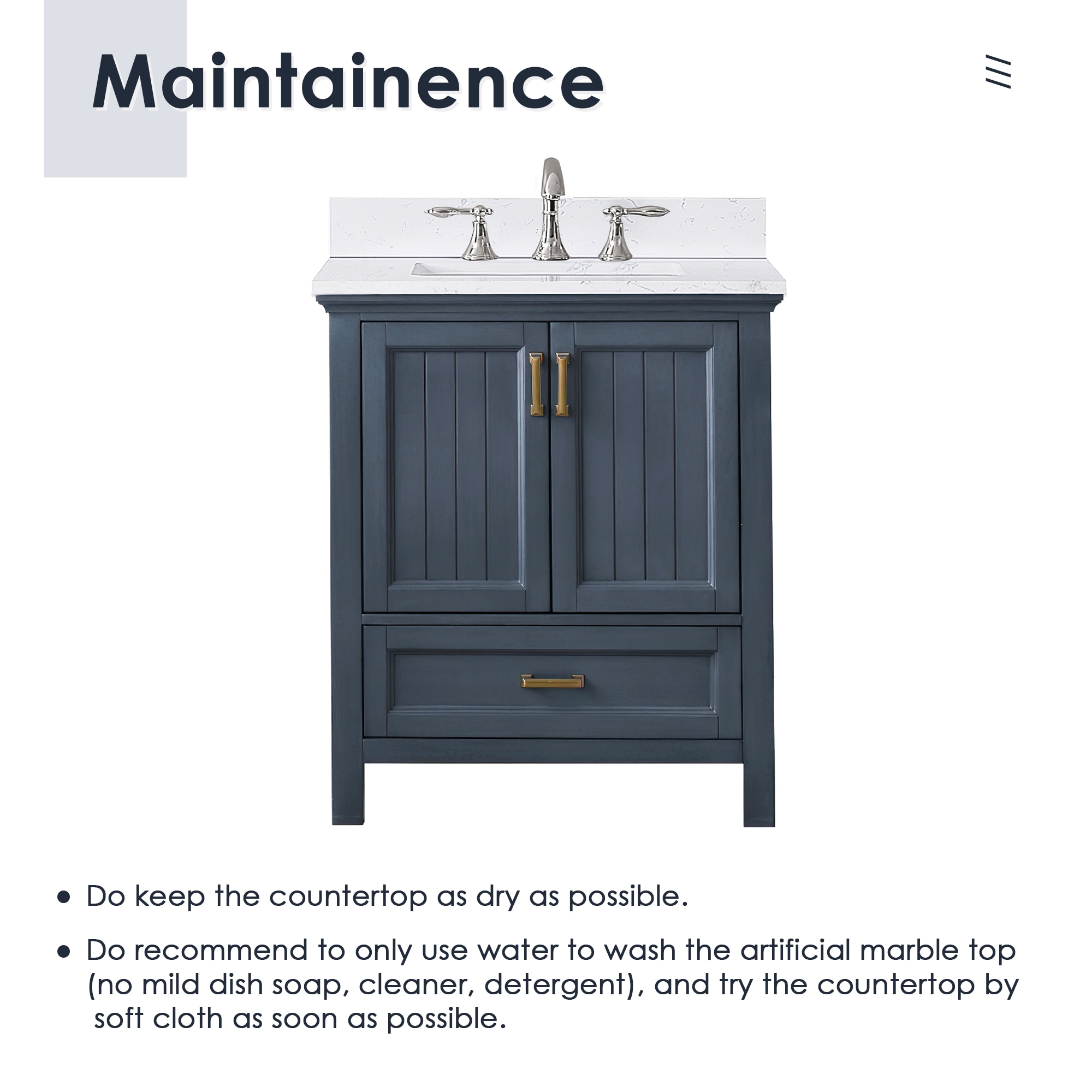 Isla 30" Classic Blue Single Vanity with White Marble Countertop